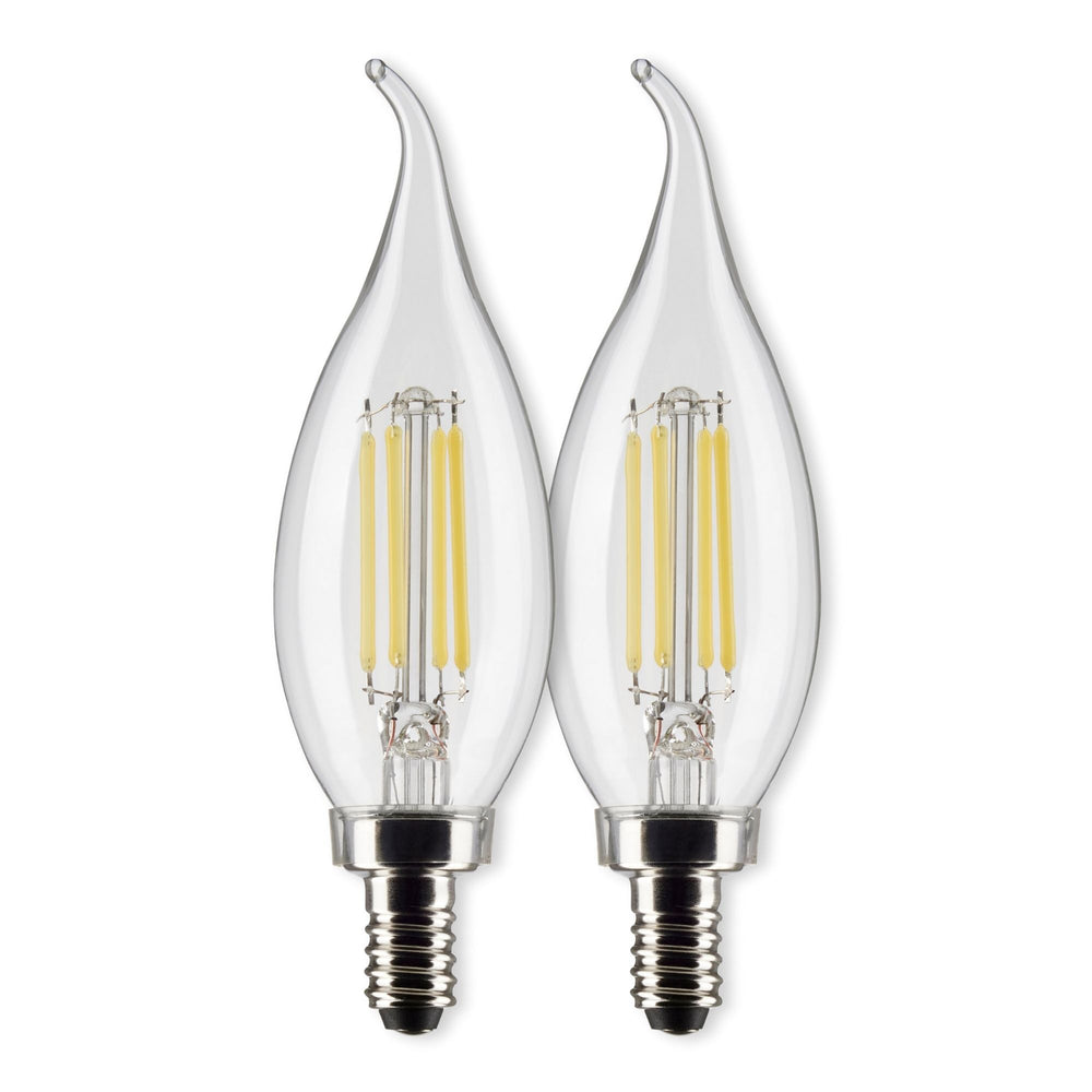 CA10 Filament LED Bulb, 6W, 500lm, 2700K, 60W Equal, E12 Candelabra Base, Clear, Pack of 2