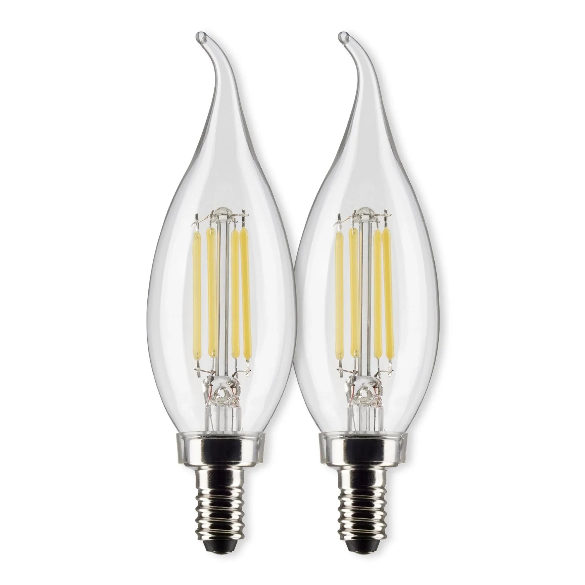 CA10 Filament LED Bulb, 6W, 500lm, 2700K, 60W Equal, E12 Candelabra Base, Clear, Pack of 2