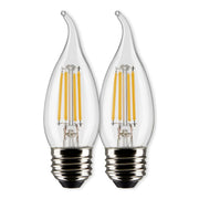 CA10 Filament LED Bulb, 4W, 350lm, 2700K, 40W Equal, E26 Medium Base, Clear, Pack of 2