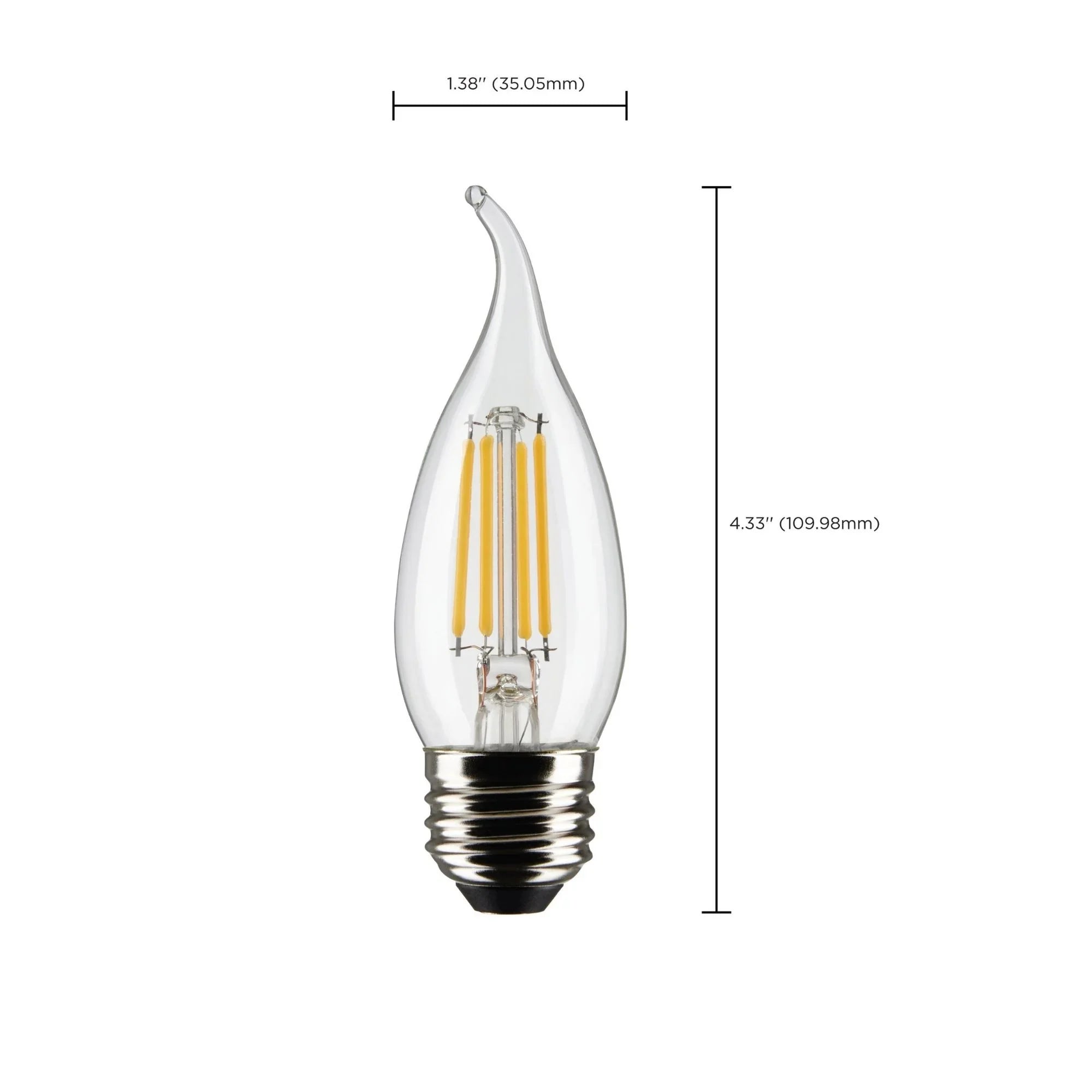 CA10 Filament LED Bulb, 4W, 350lm, 2700K, 40W Equal, E26 Medium Base, Clear, Pack of 2