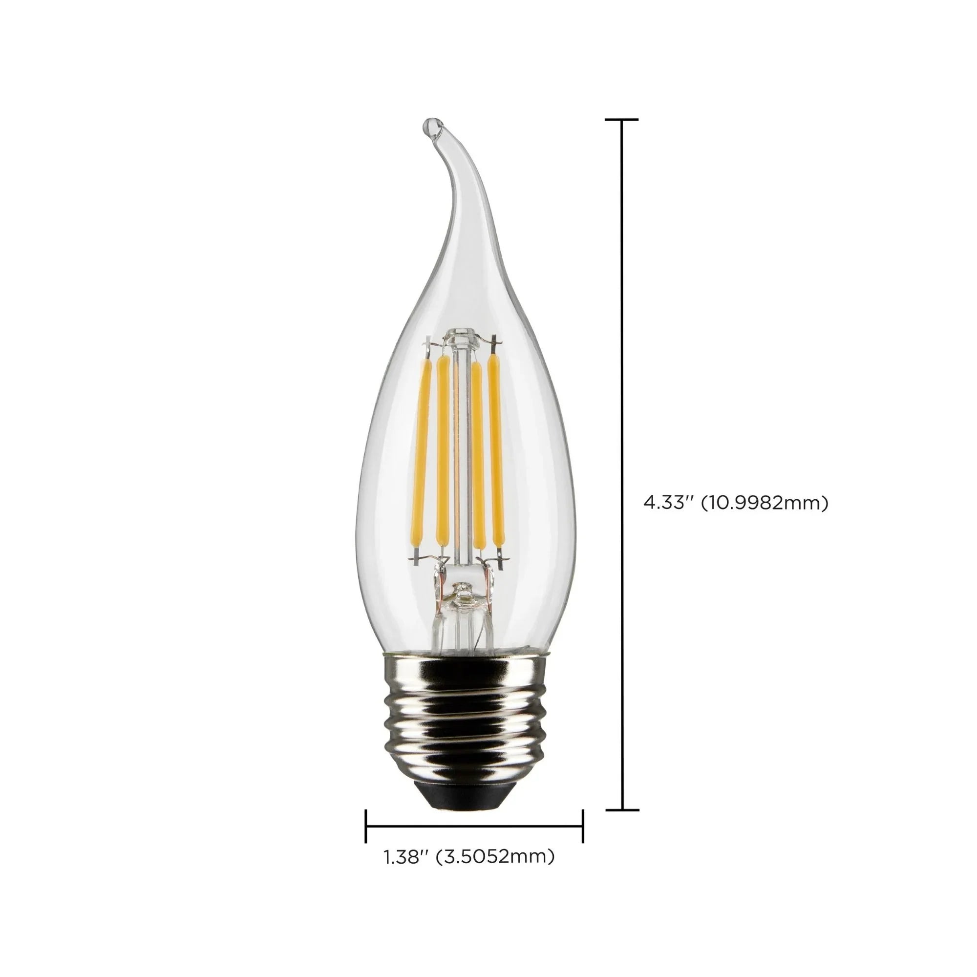 CA10 Filament LED Bulb, 6W, 500lm, 2700K, 60W Equal, E26 Medium Base, Clear, Pack of 2