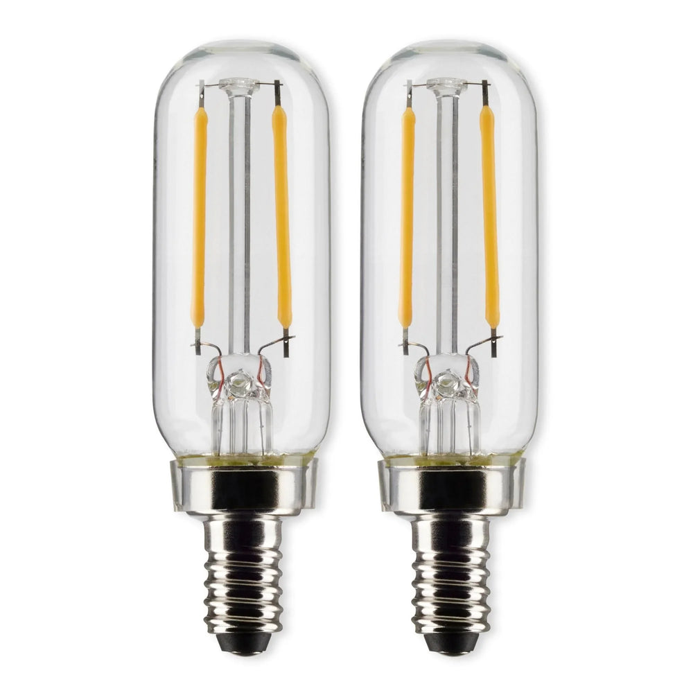 T6 LED Single Tube Bulb, 3W, 200lm, 2700K, E12 Candelabra Base, Clear Finish, Pack of 2
