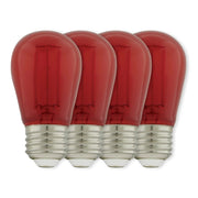 S14 Filament LED Bulb, 1W, 10lm, E26 Base, Transparent Red Finish, Pack of 4