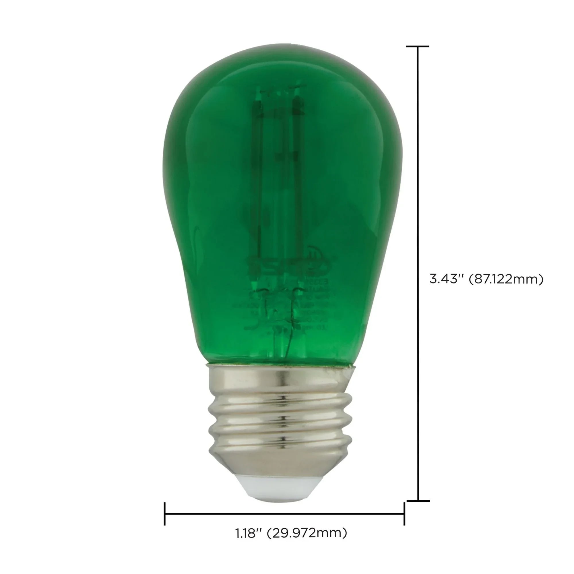 S14 Filament LED Bulb, 1W, 20lm, E26 Base, Transparent Green Finish , Pack of 4