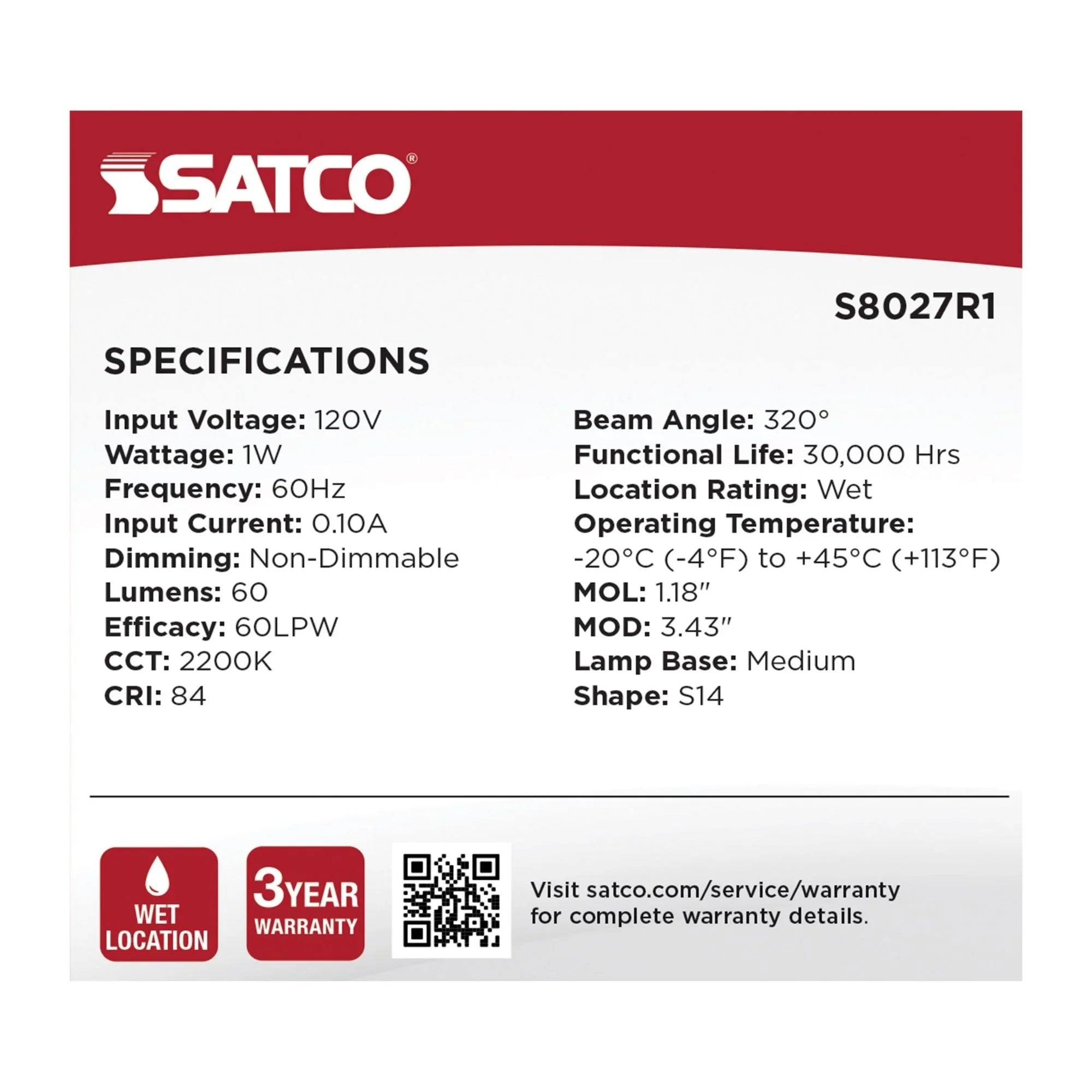 S14 LED String Light Replacement Lamp, E26 Medium Base, 2200K, Pack of 4