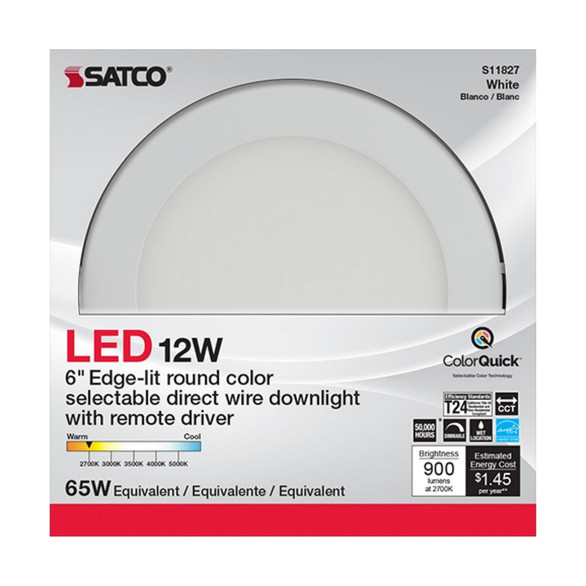 Edge-Lit 6" Round Canless LED Recessed Light, 12W, 900 Lm, 5-CCT