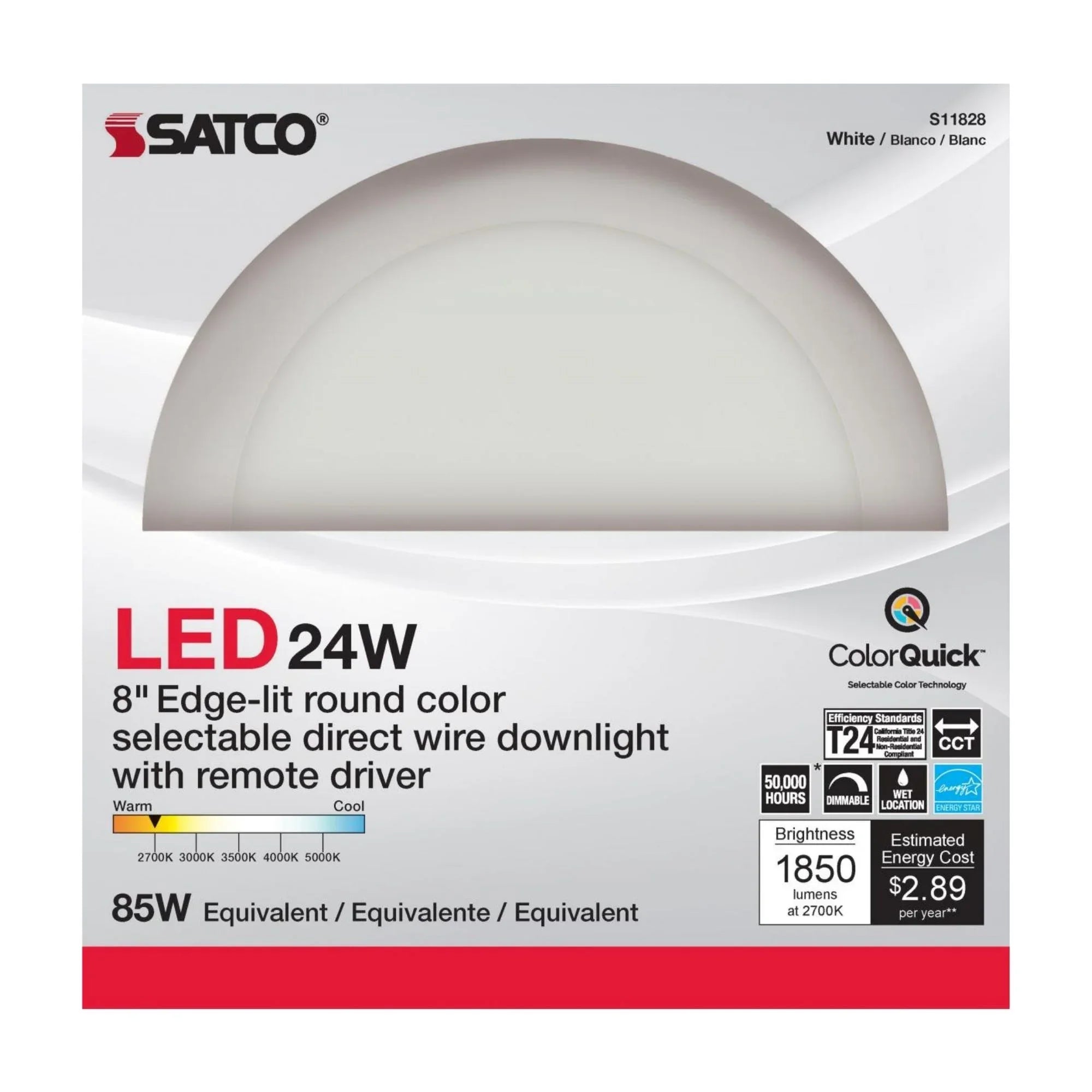 Edge-Lit 8" Round Canless LED Recessed Light, 24W, 1850 Lm, 5-CCT