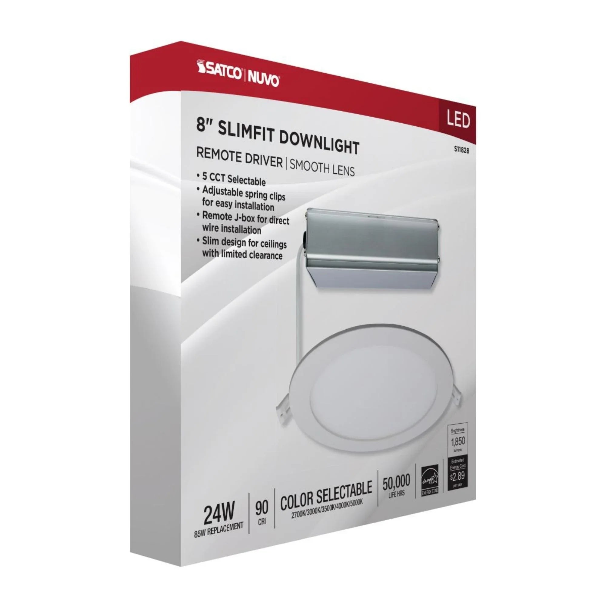 Edge-Lit 8" Round Canless LED Recessed Light, 24W, 1850 Lm, 5-CCT