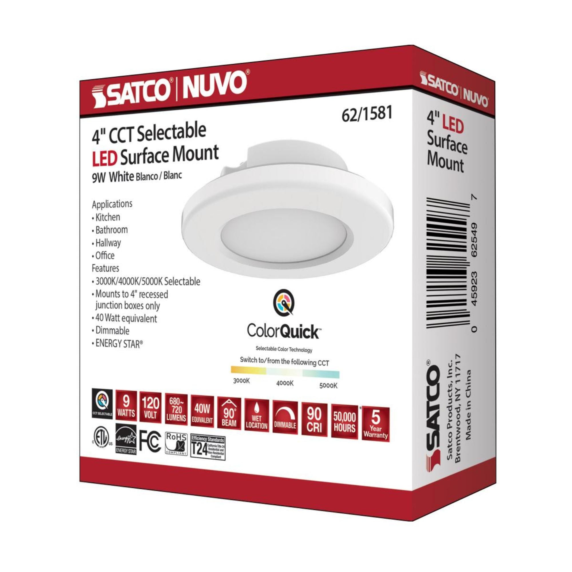 4" LED Disk|Surface Mount Light, 3CCT, White Finish