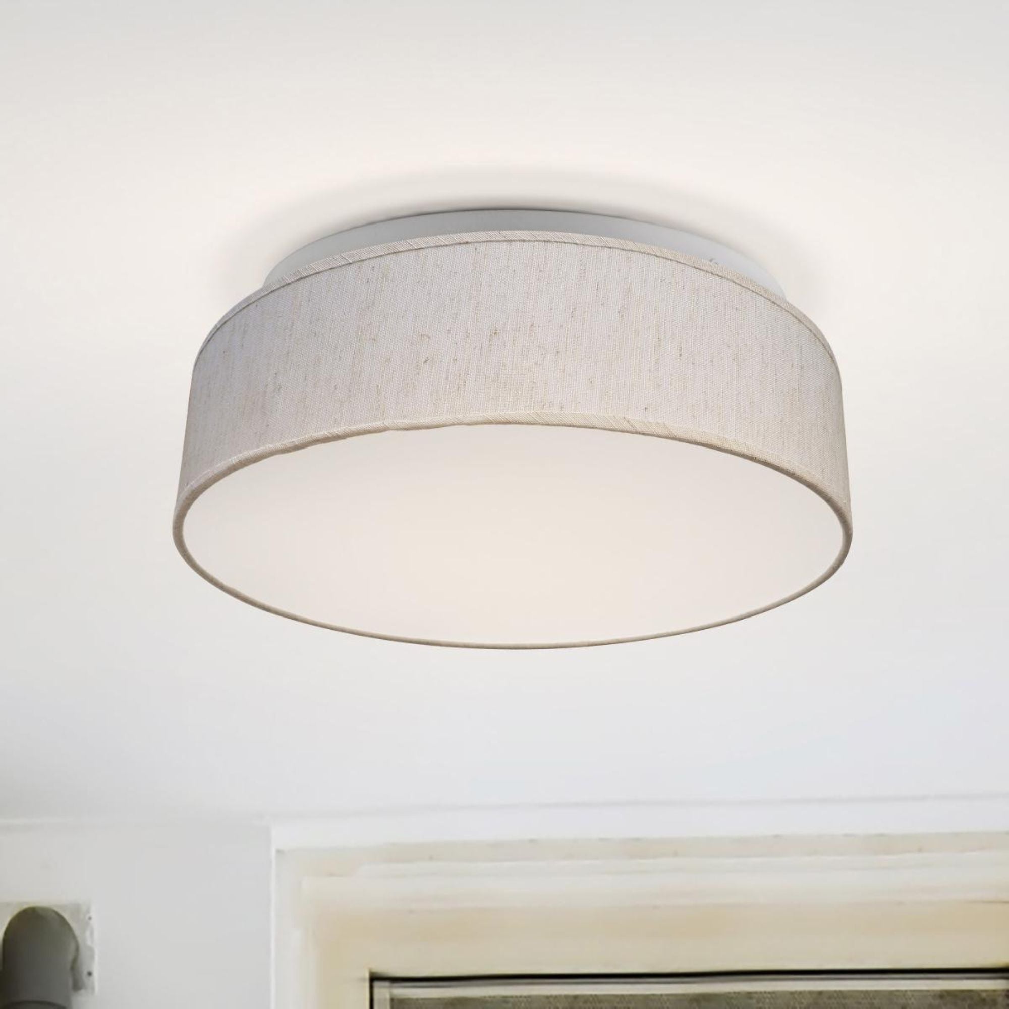 15" LED Flush Mount Ceiling Light with Beige Fabric Shade, 3CCT