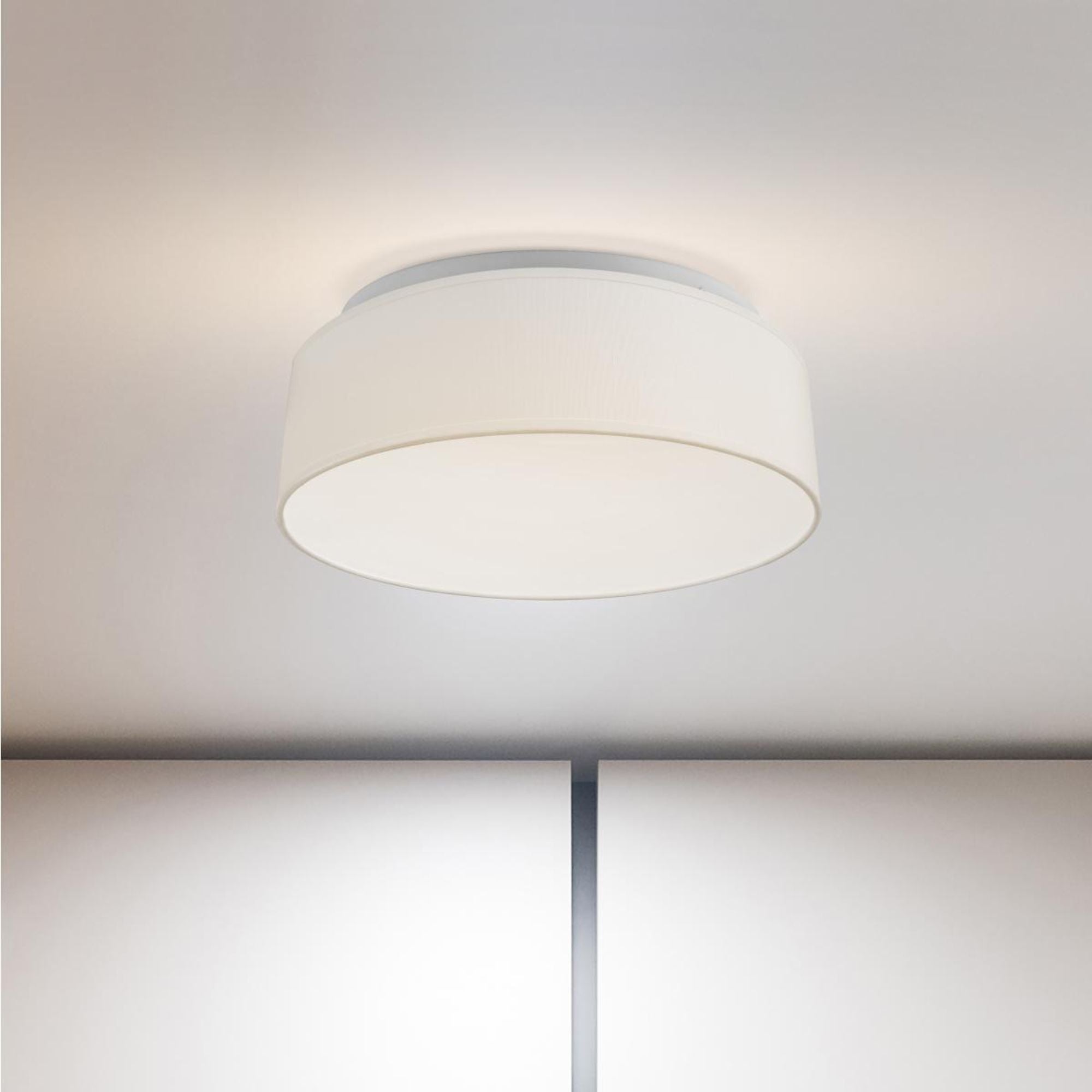 15" LED Flush Mount Ceiling Light with White Fabric Shade, 3CCT