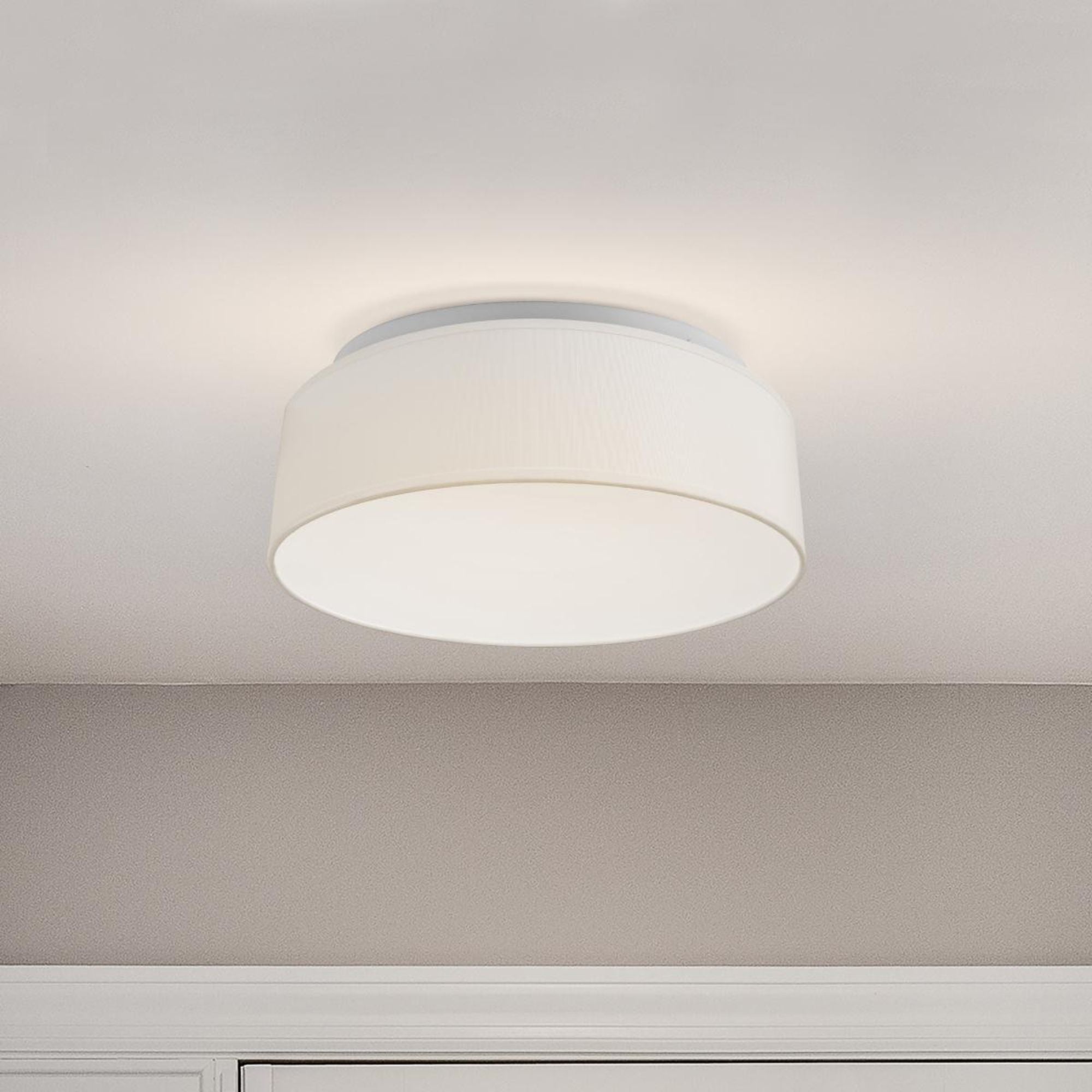 15" LED Flush Mount Ceiling Light with White Fabric Shade, 3CCT