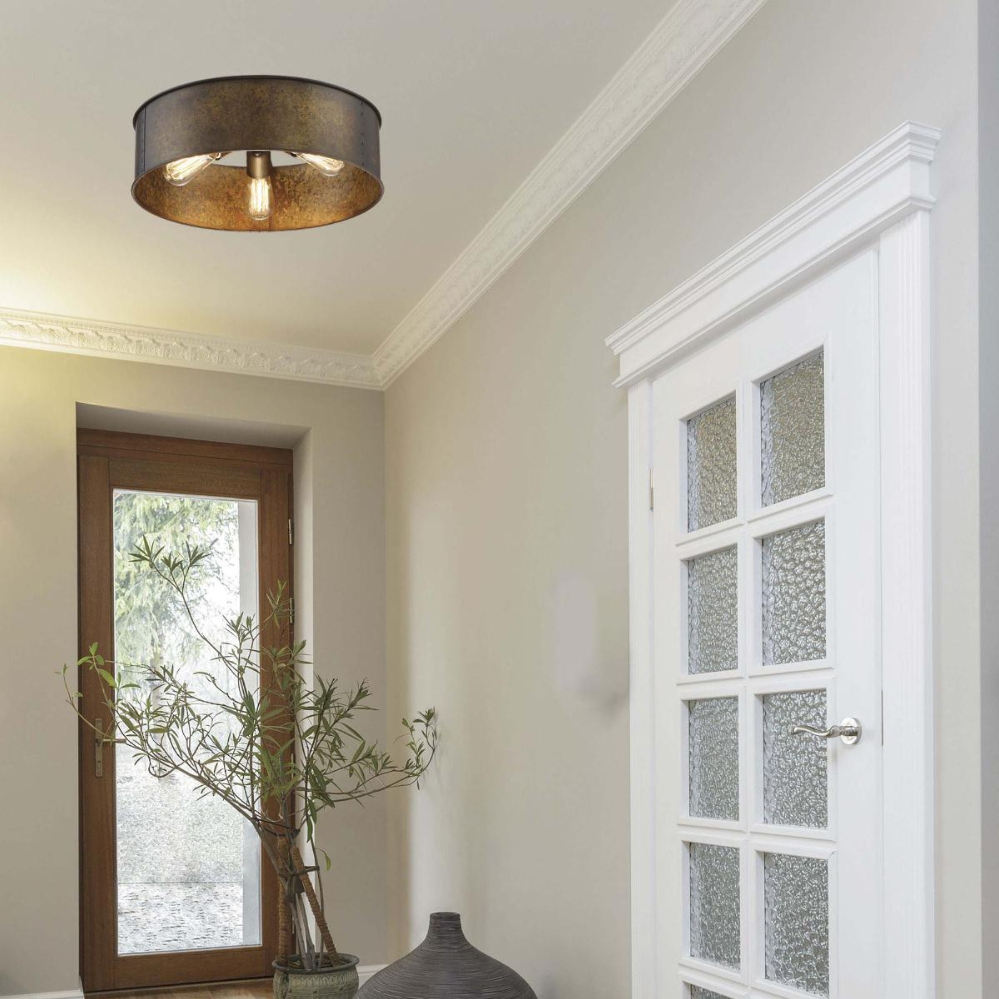 Kettle 17" 3 Lights Flush Mount, Brass Finish