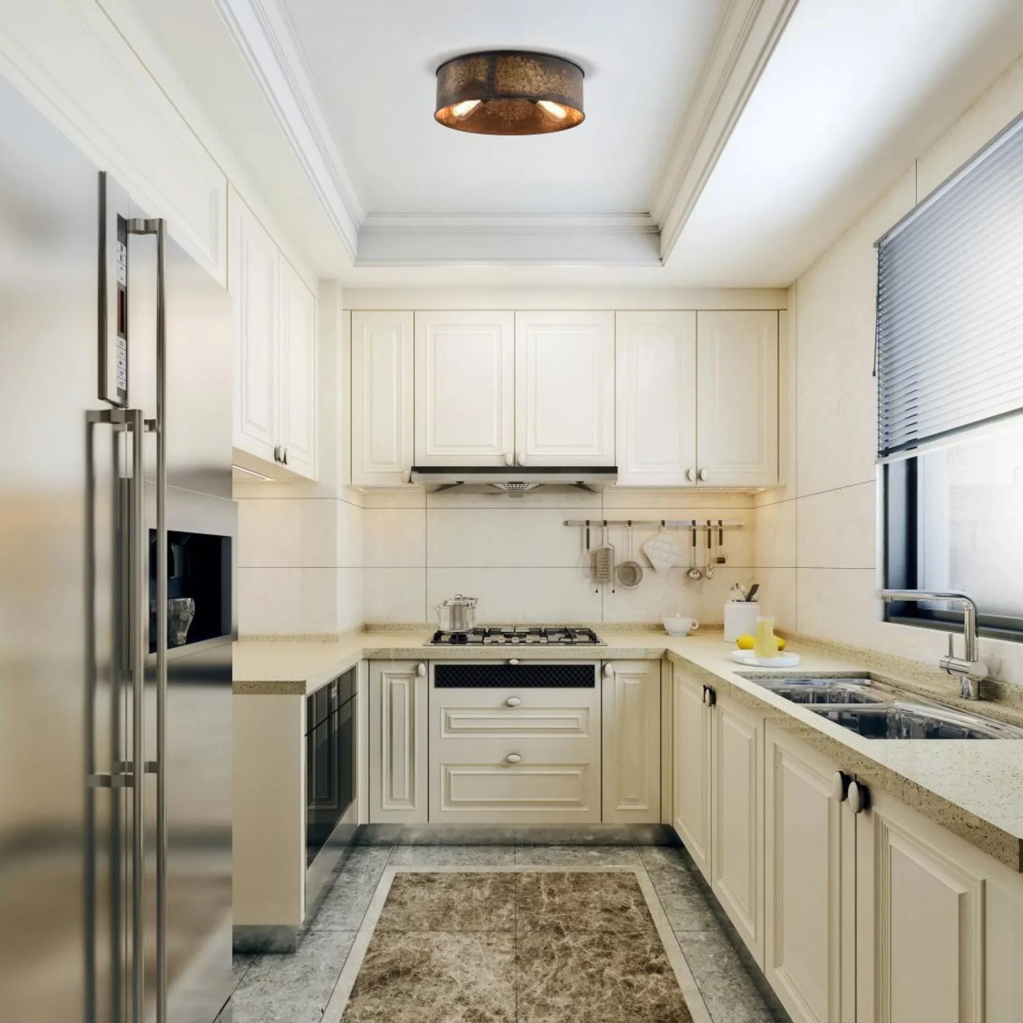 Kettle 17" 3 Lights Flush Mount, Brass Finish