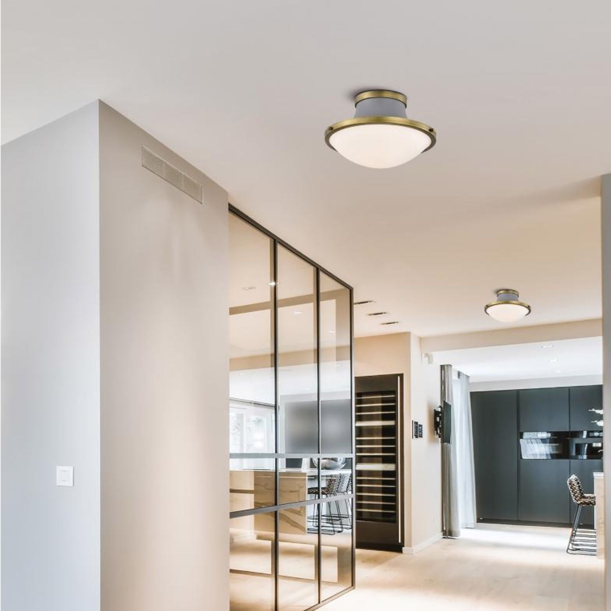 Lafayette 14" Flush Mount, Matte Gray / Natural Brass Finish