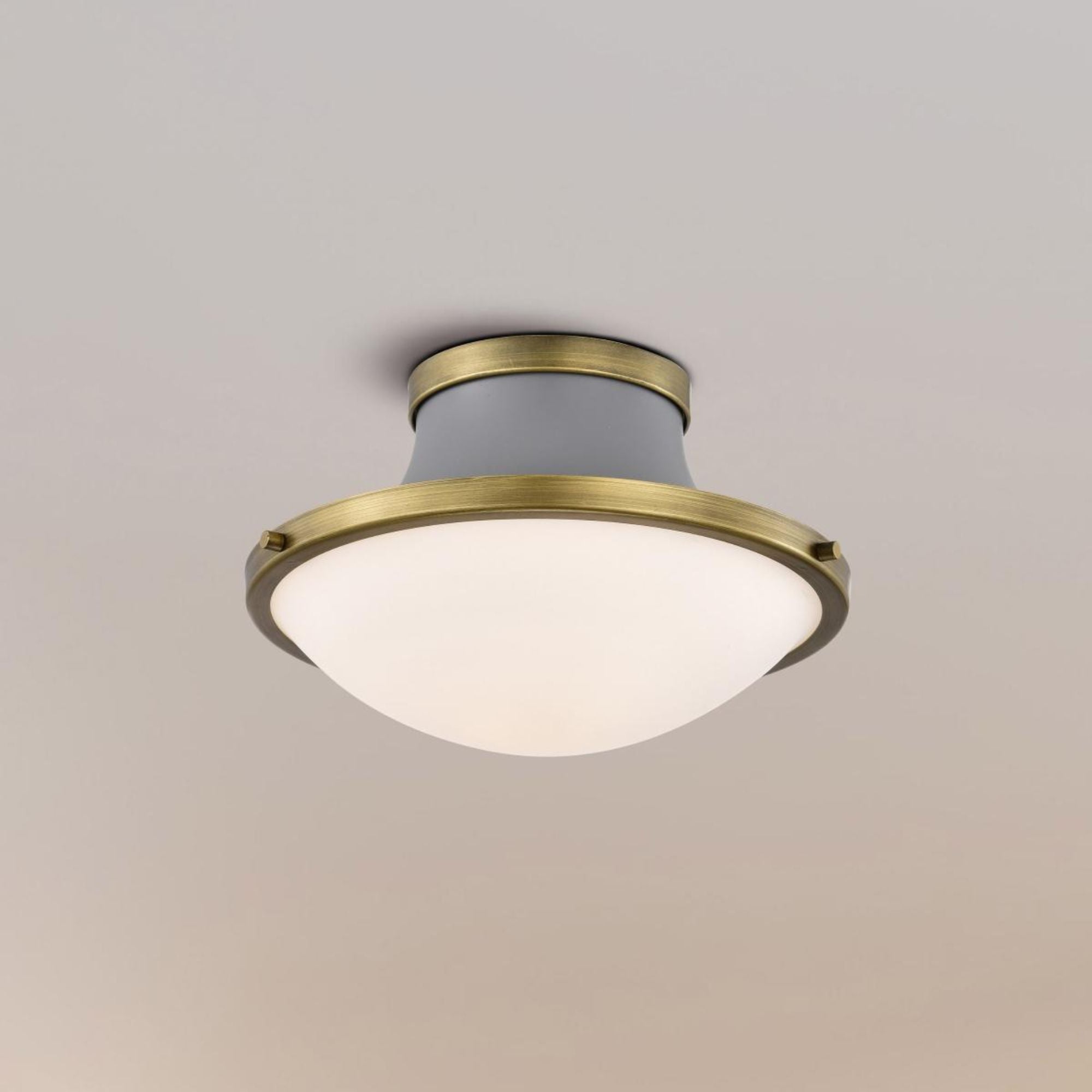 Lafayette 14" Flush Mount, Matte Gray / Natural Brass Finish