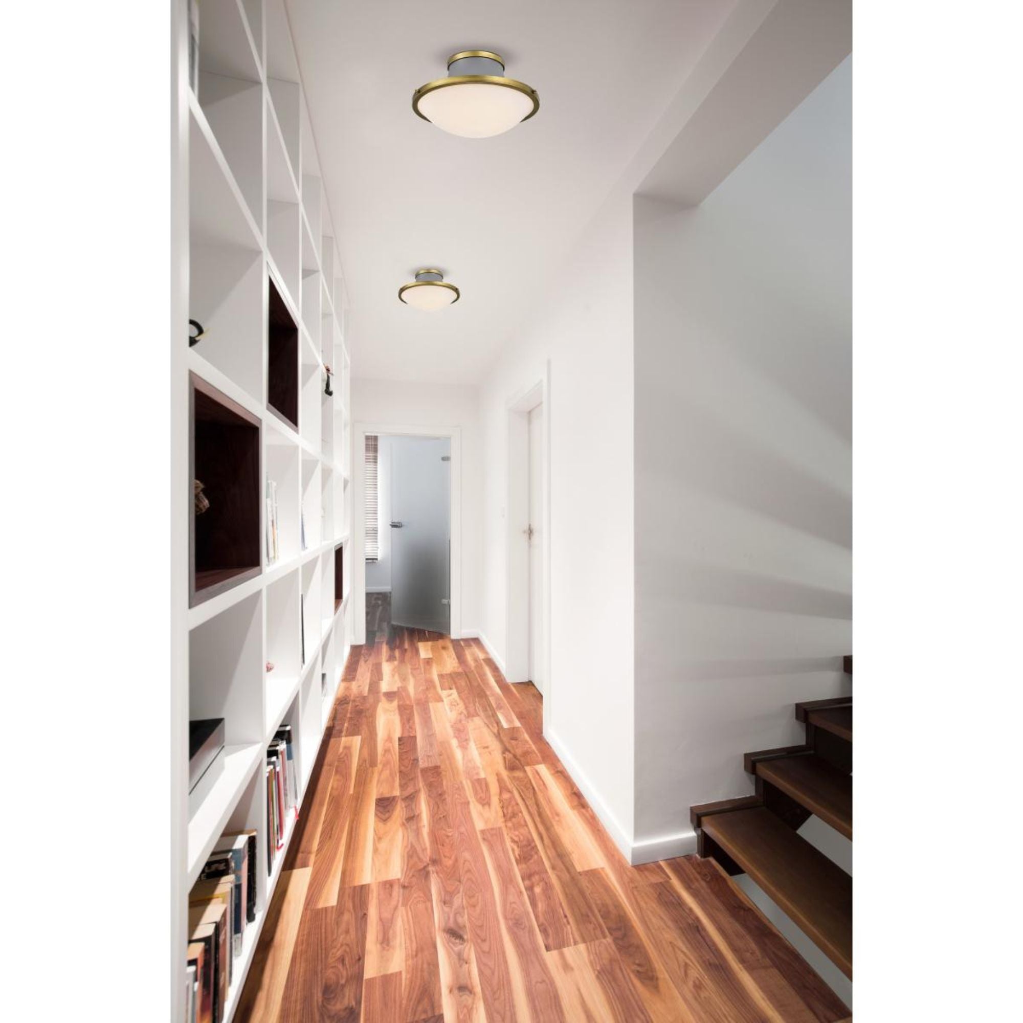 Lafayette 18" 3 lights Flush Mount, Matte Gray / Natural Brass Finish