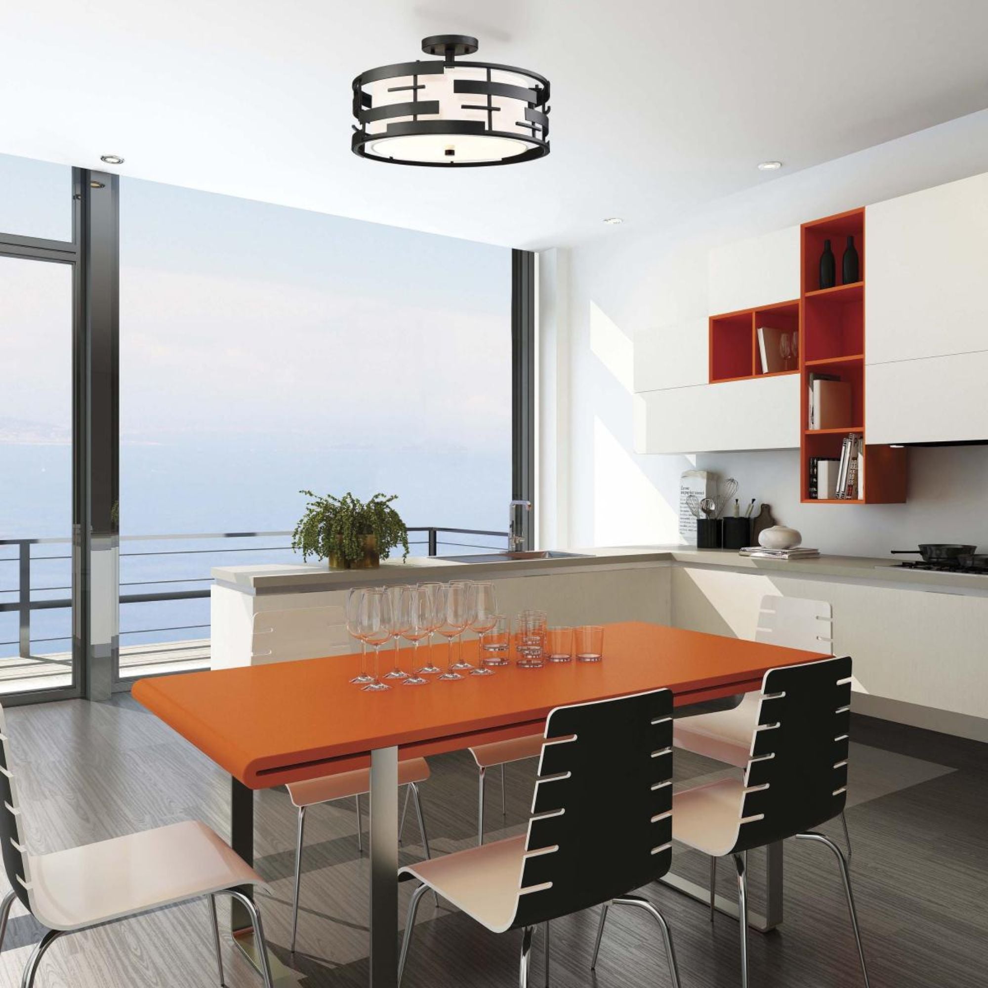 Lansing 16" 3-Light Semi Flush Mount, Midnight Bronze Finish