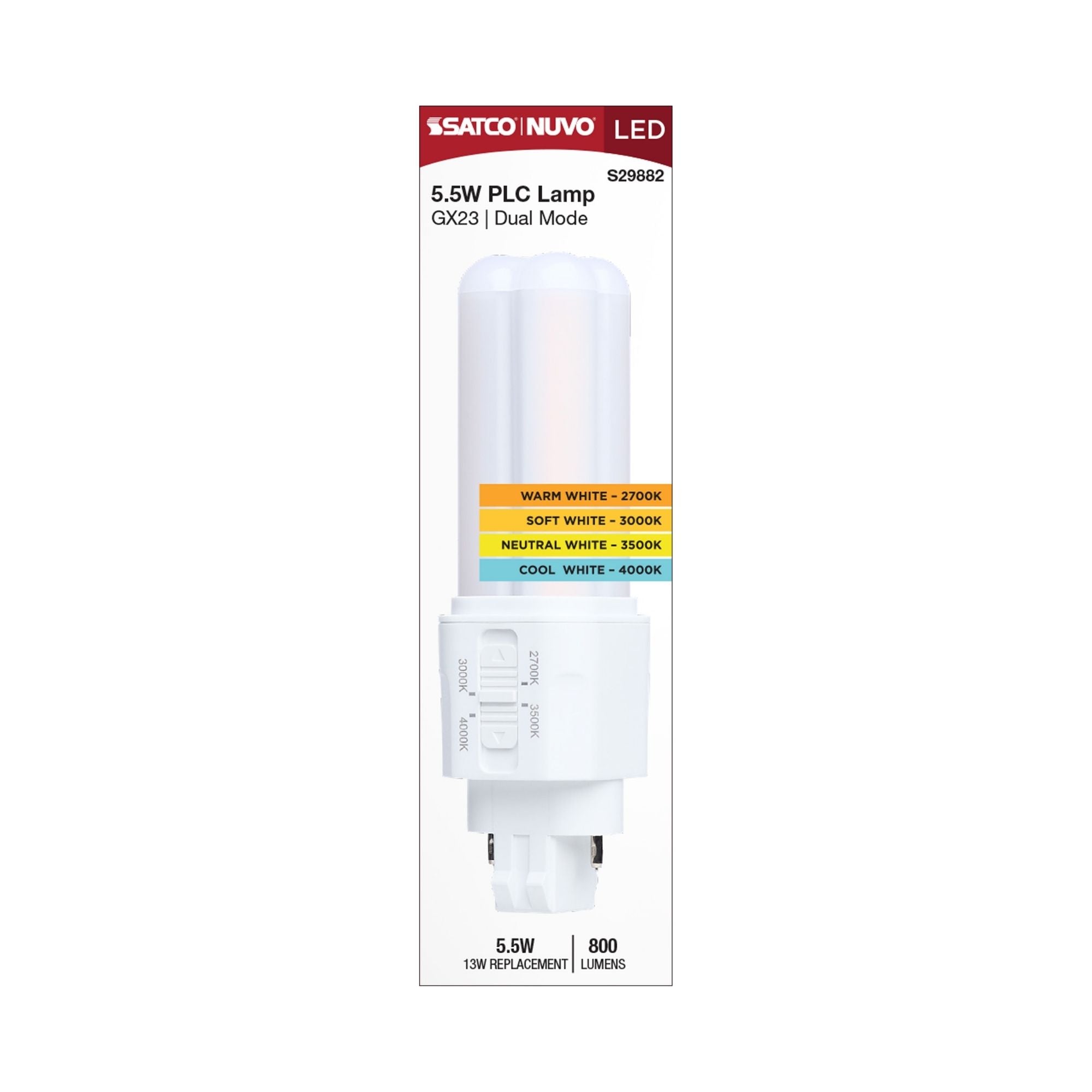 Satco|Nuvo PLC LED Bulb 5.5W 800 Lumens Selectable CCT 2-Pin GX23 Type A/B