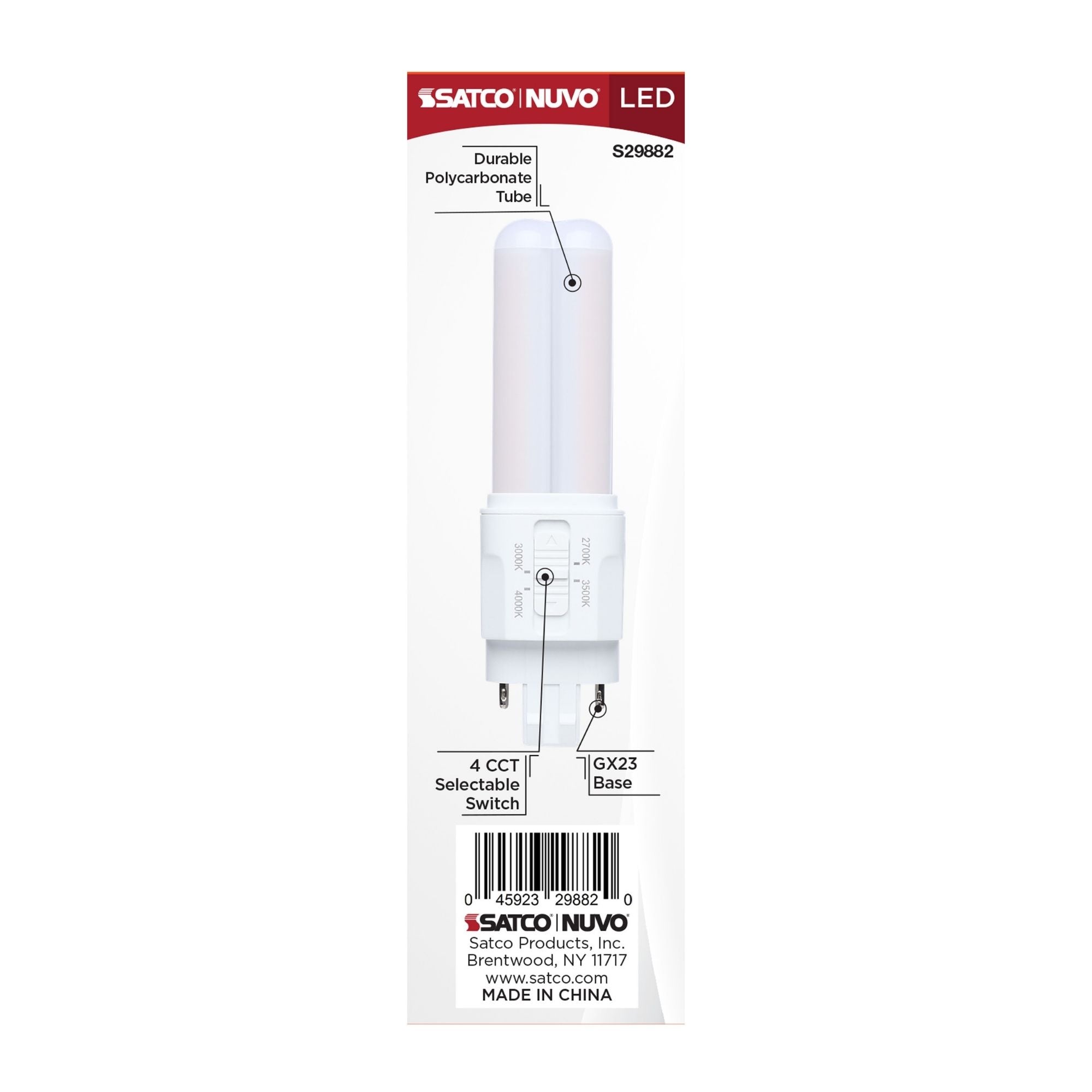Satco|Nuvo PLC LED Bulb 5.5W 800 Lumens Selectable CCT 2-Pin GX23 Type A/B