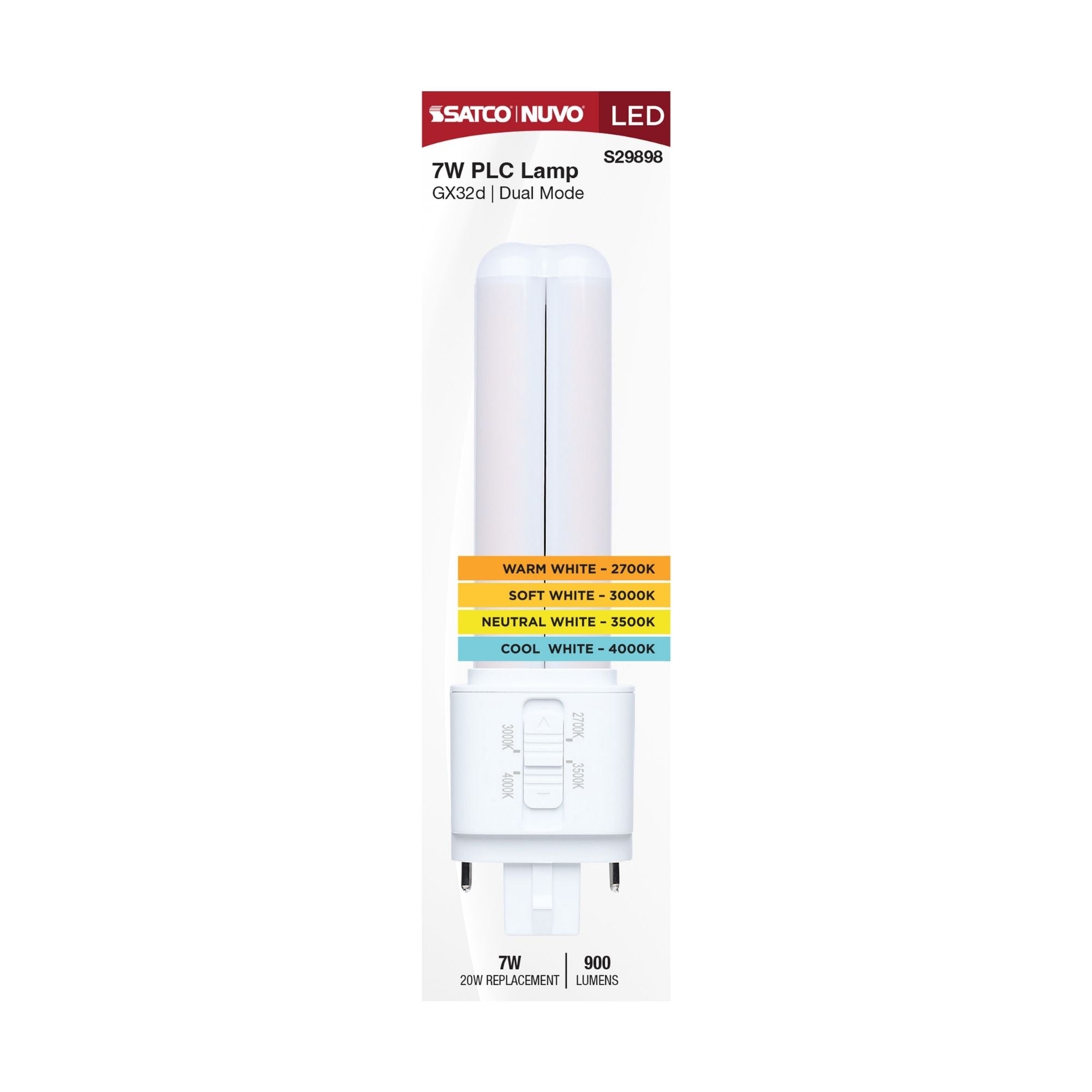 Satco|Nuvo PLC LED Bulb 7W 900 Lumens Selectable CCT GX32d Base Type A/B