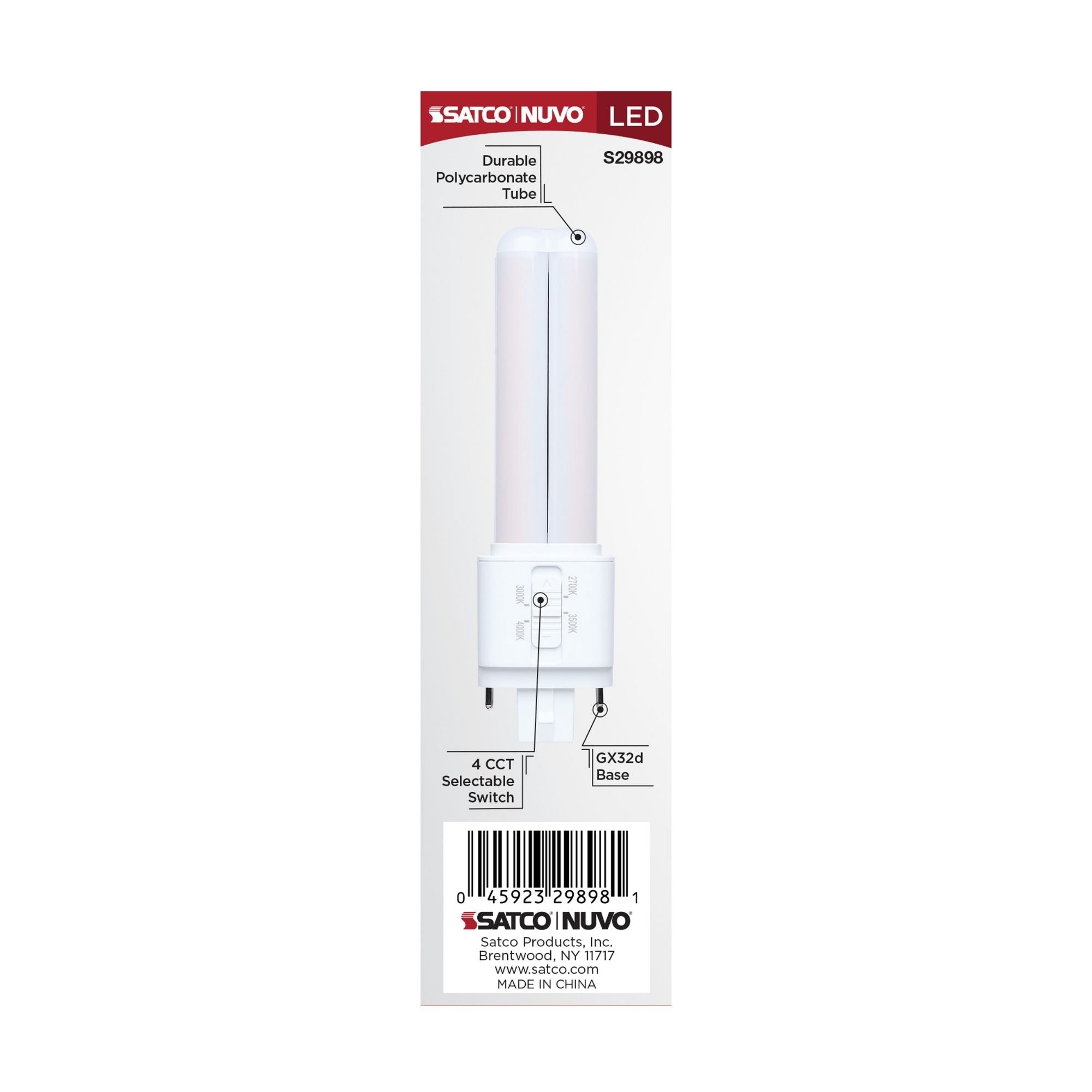 Satco|Nuvo PLC LED Bulb 7W 900 Lumens Selectable CCT GX32d Base Type A/B