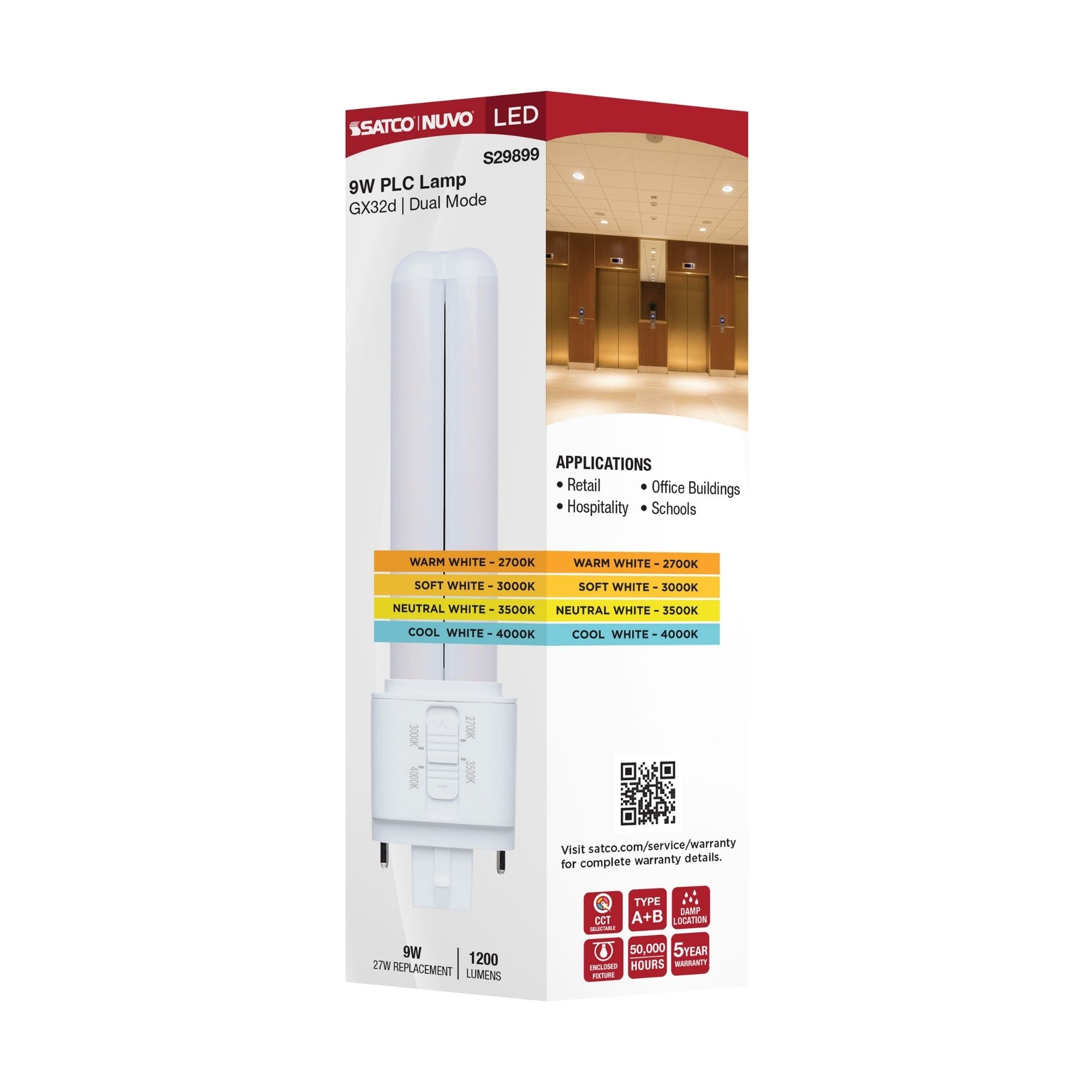 Satco|Nuvo PLC LED Bulb 9W 1200 Lumens Selectable CCT GX32d Base Type A/B