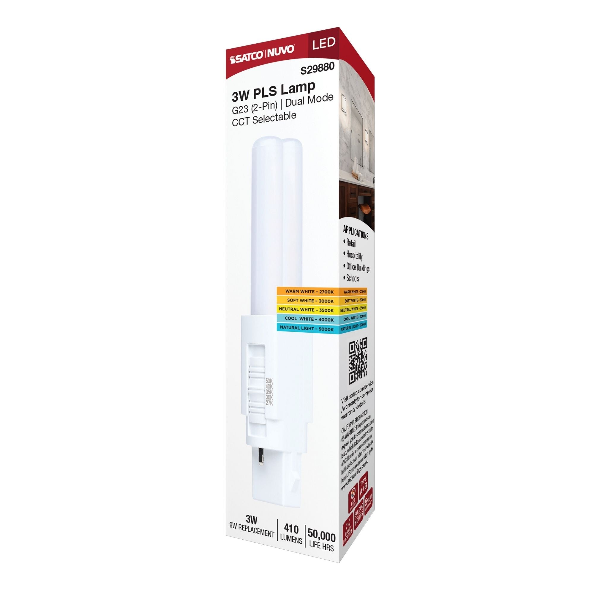 Satco|Nuvo PLS LED Bulb 3W 410 Lumens 5CCT 2-Pin G23 Base Type A/B