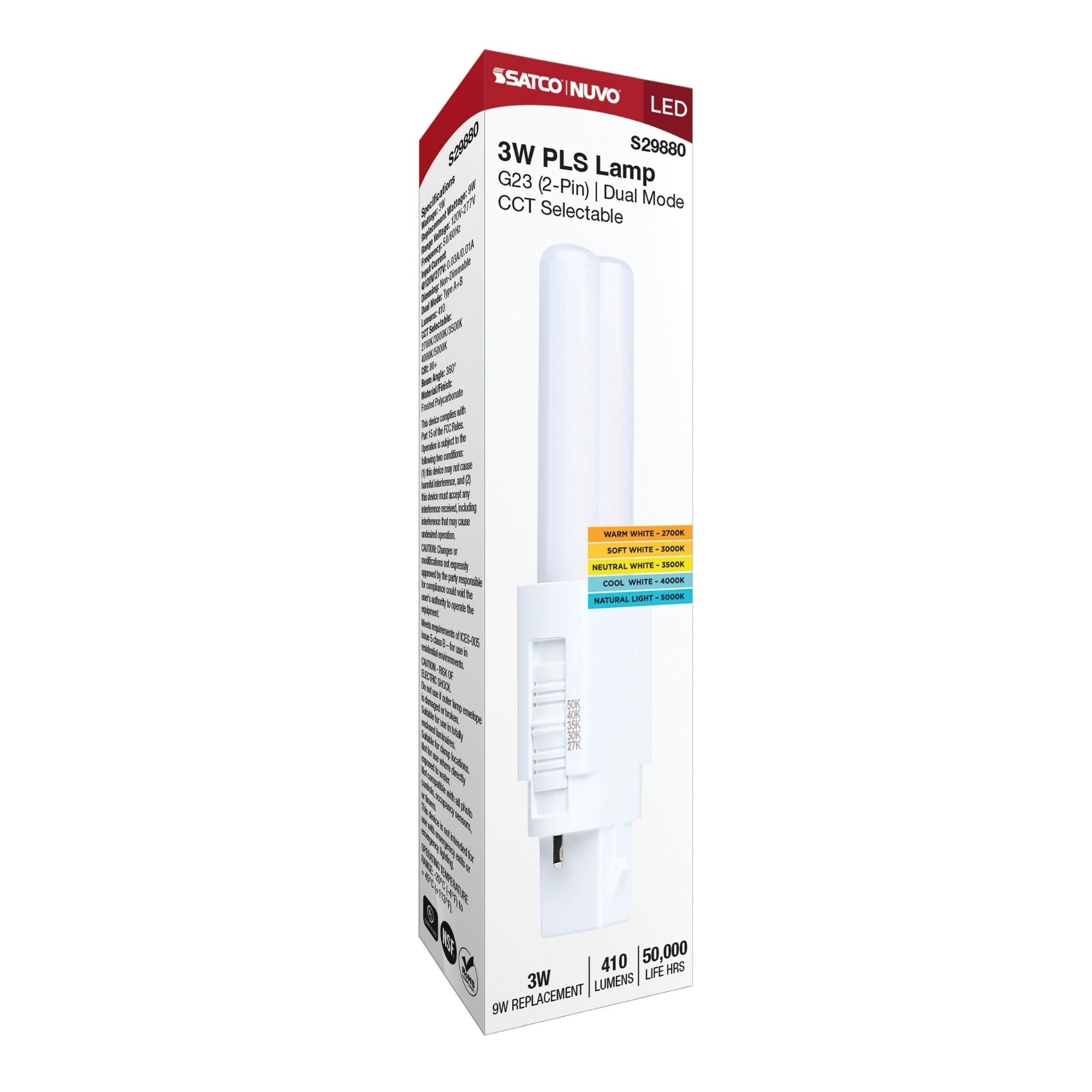 Satco|Nuvo PLS LED Bulb 3W 410 Lumens 5CCT 2-Pin G23 Base Type A/B