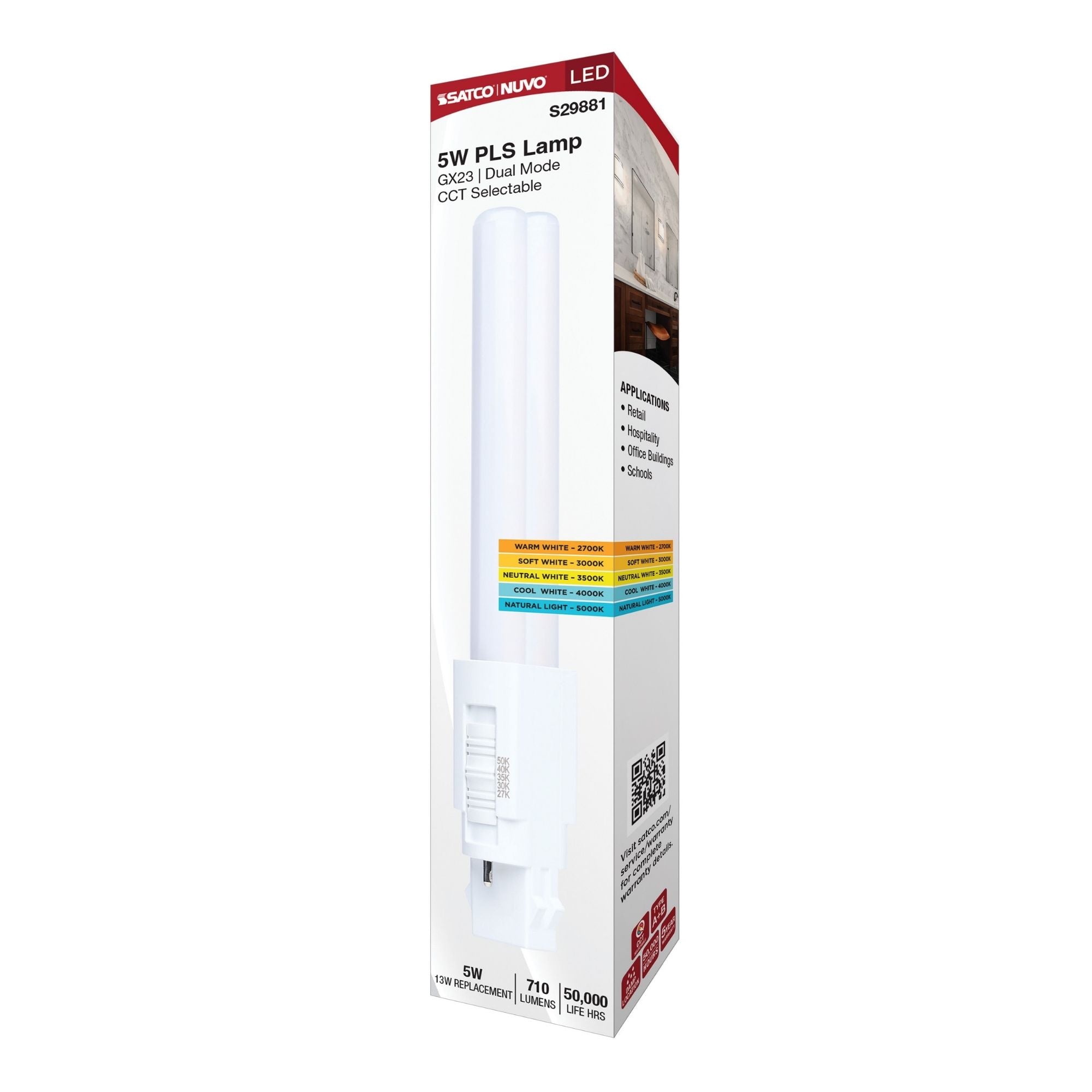 Satco|Nuvo PLS LED Bulb 5W 710 Lumens 5CCT 2-Pin GX23 Type A/B
