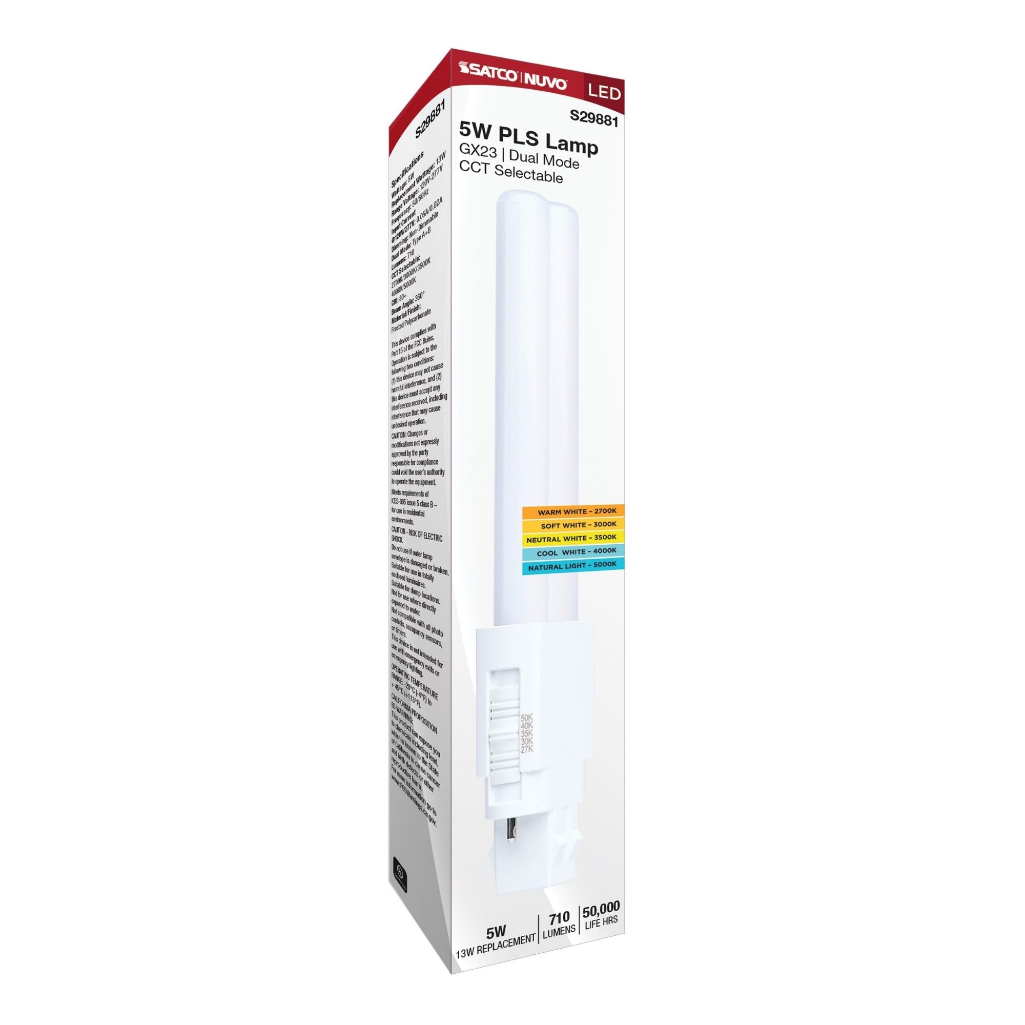 Satco|Nuvo PLS LED Bulb 5W 710 Lumens 5CCT 2-Pin GX23 Type A/B