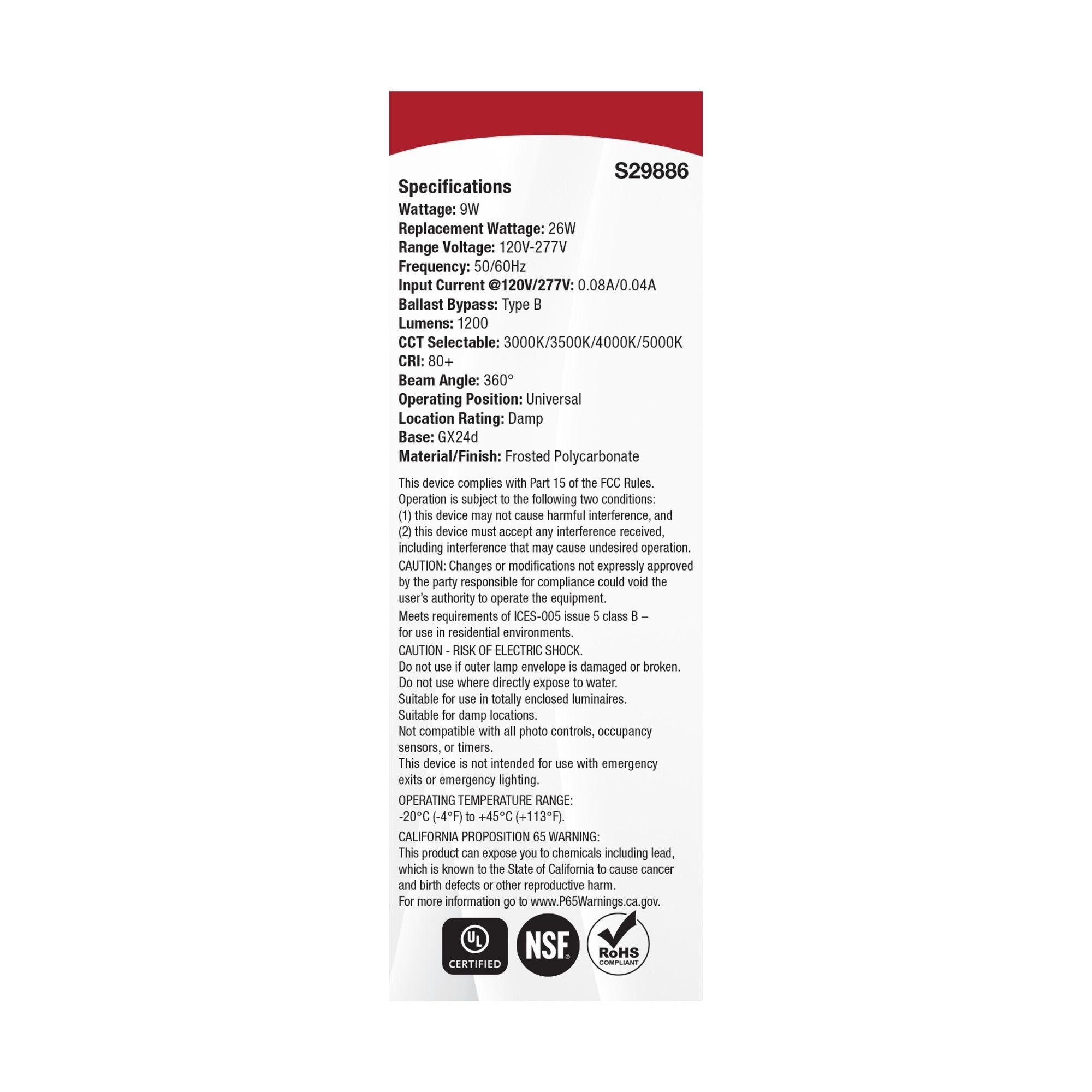 Satco|Nuvo PLT LED Bulb 9W 1200Lm 2-Pin/4-Pin GX24d Base Selectable CCT Type B