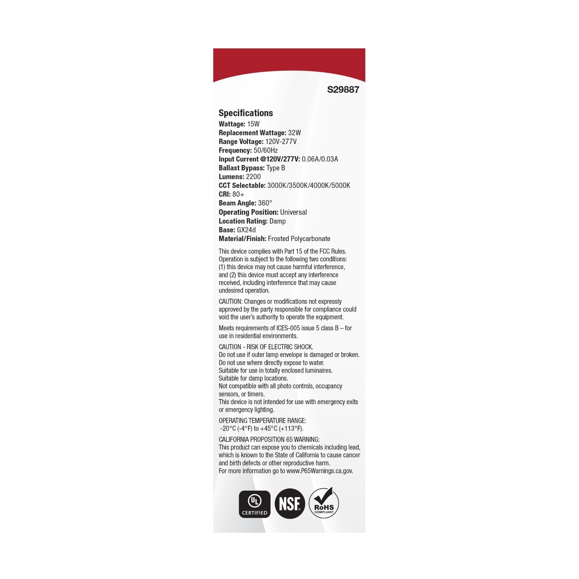 Satco|Nuvo PLT LED Bulb 15W 2200Lm 2-Pin/4-Pin GX24d Base Selectable CCT Type B