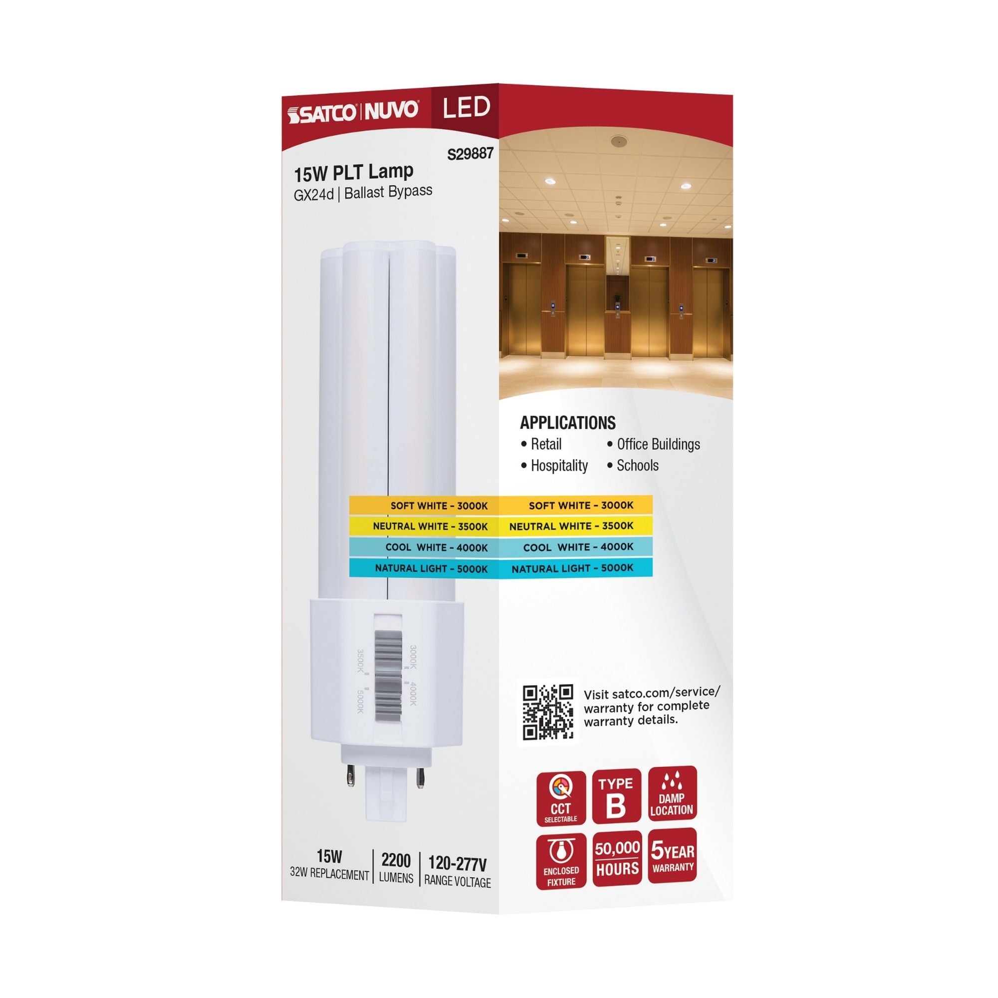 Satco|Nuvo PLT LED Bulb 15W 2200Lm 2-Pin/4-Pin GX24d Base Selectable CCT Type B