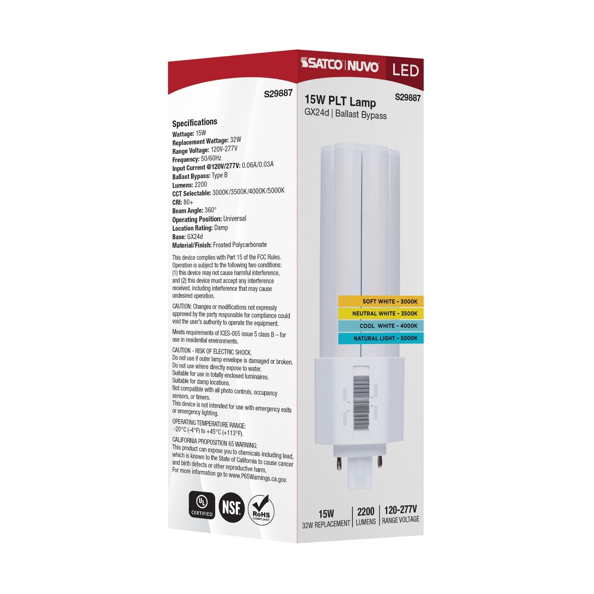 Satco|Nuvo PLT LED Bulb 15W 2200Lm 2-Pin/4-Pin GX24d Base Selectable CCT Type B