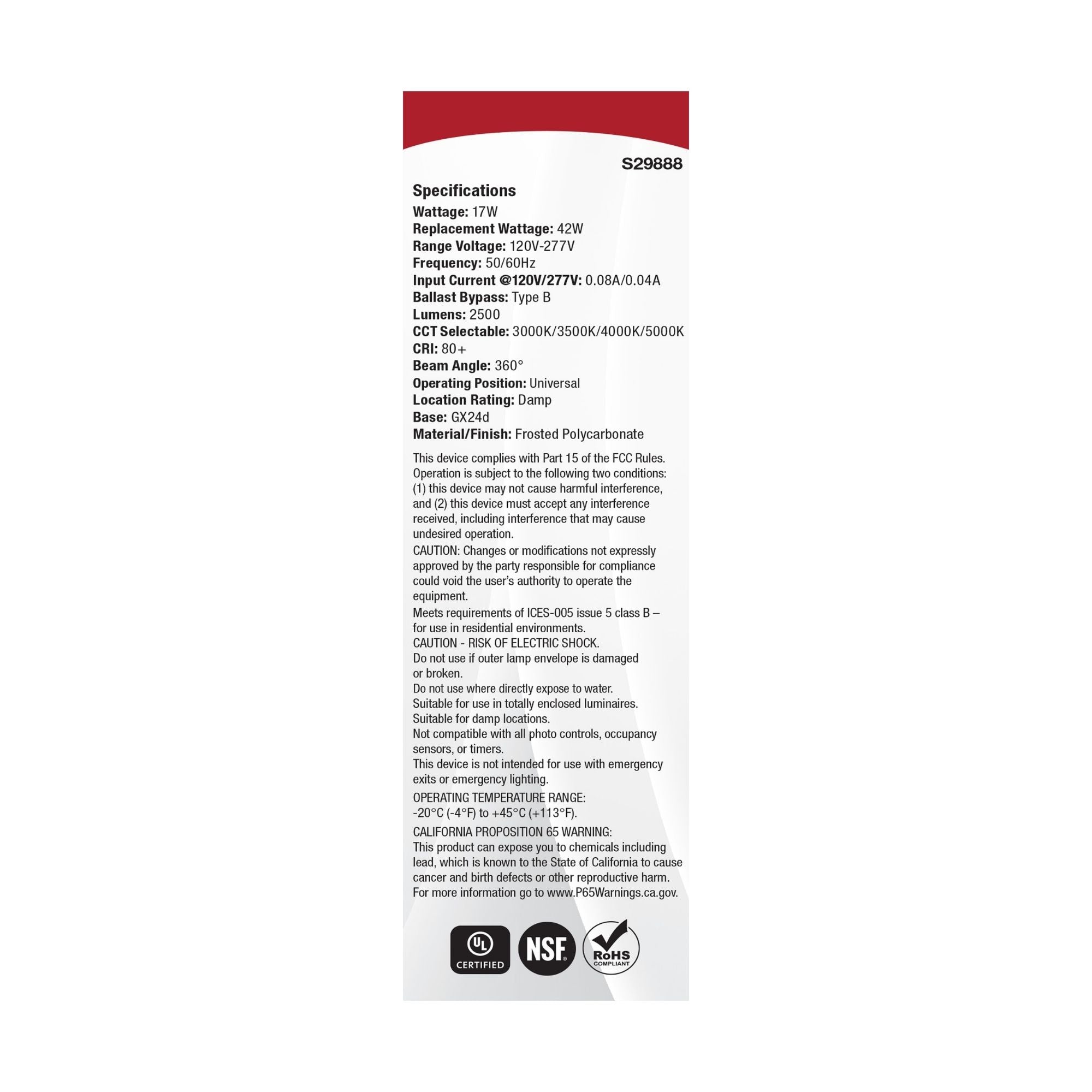 Satco|Nuvo PLT LED Bulb 17W 2500Lm 2-Pin/4-Pin GX24d Base Selectable CCT Type B