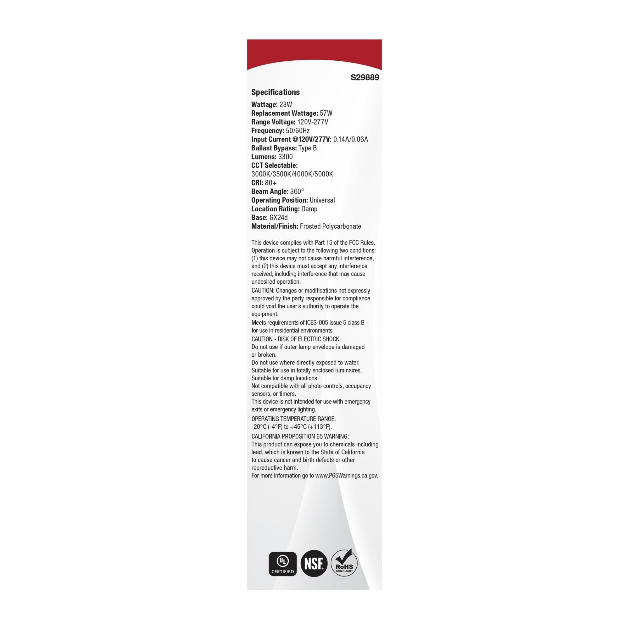 Satco|Nuvo PLT LED Bulb 23W 3300Lm 2-Pin/4-Pin GX24d Base Selectable CCT Type B