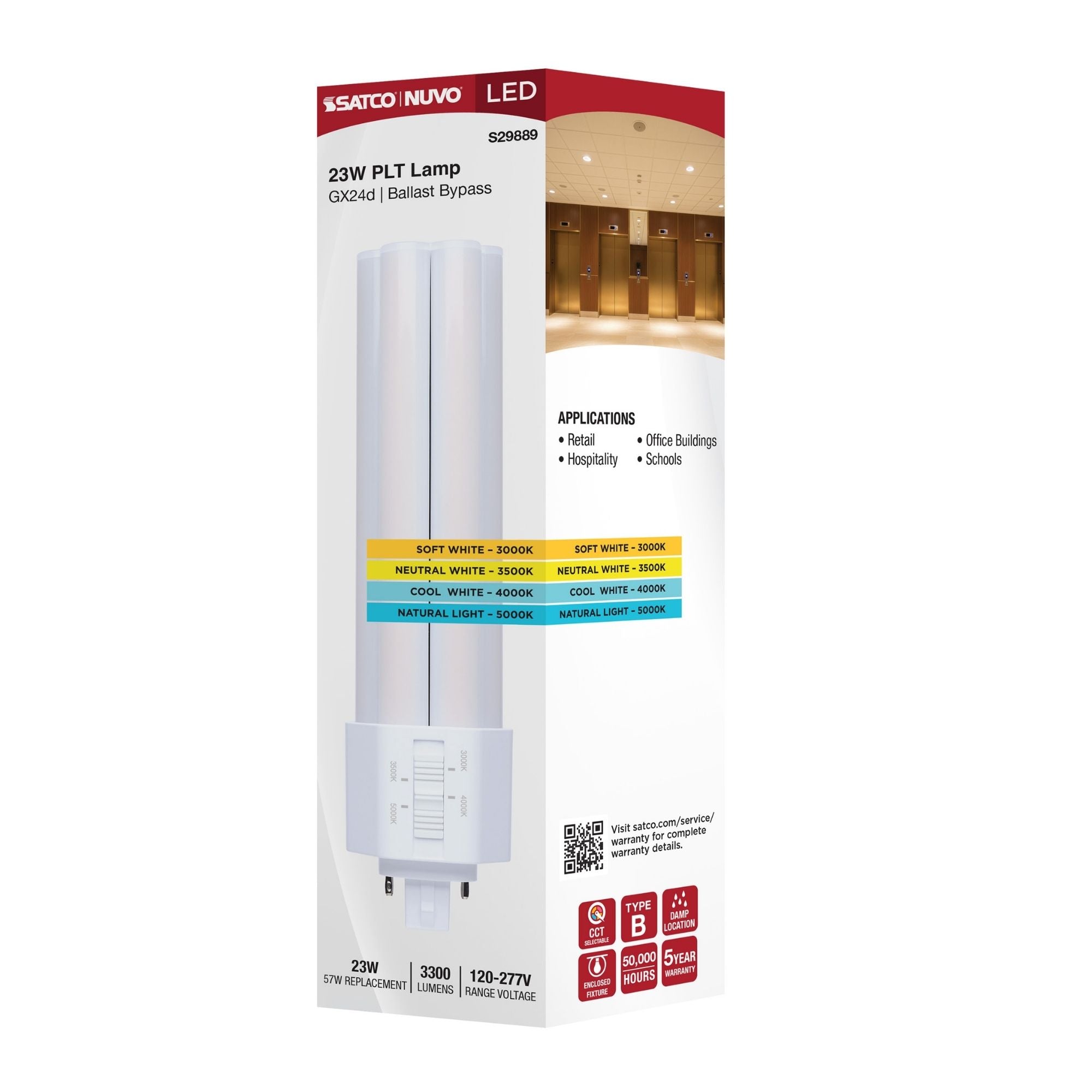Satco|Nuvo PLT LED Bulb 23W 3300Lm 2-Pin/4-Pin GX24d Base Selectable CCT Type B