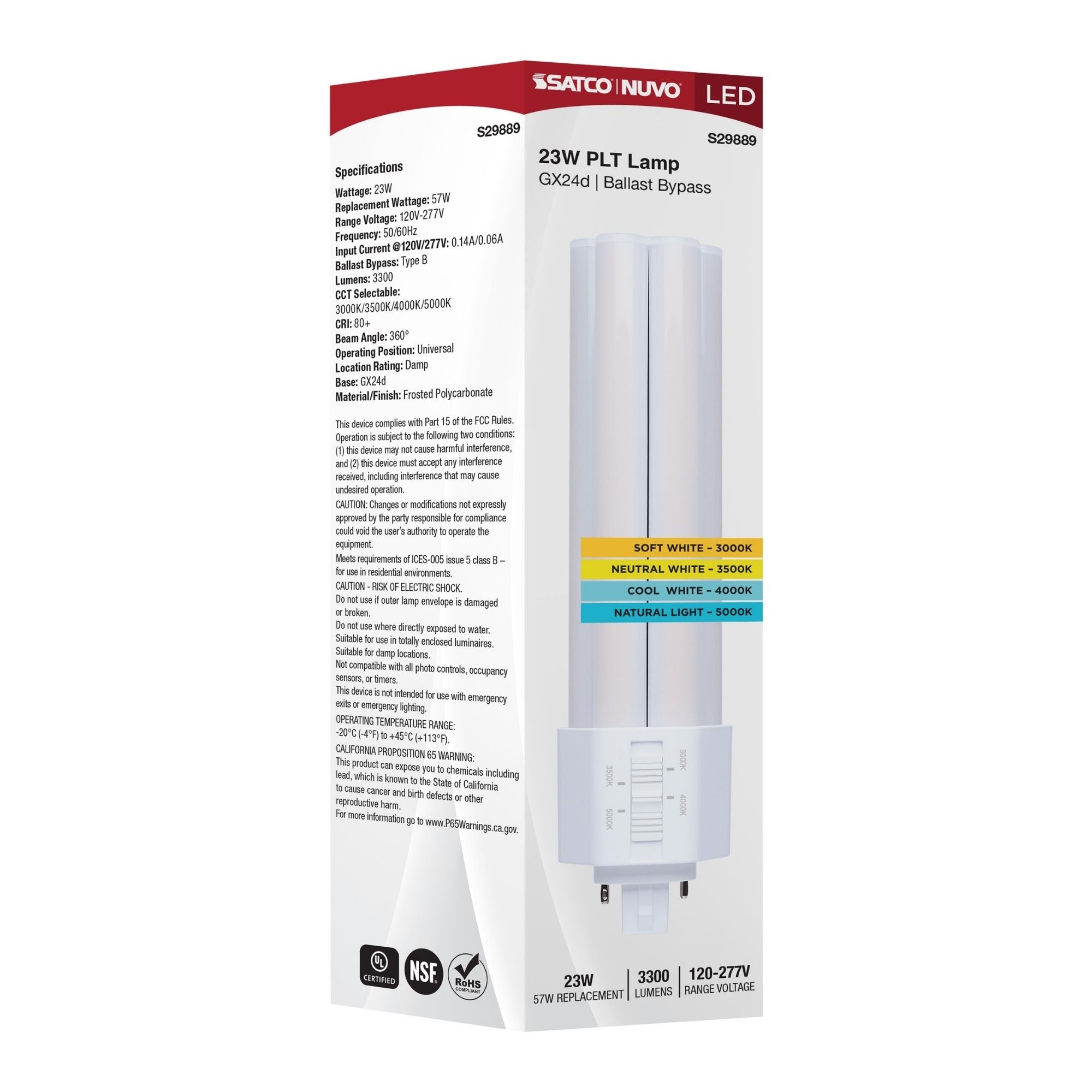 Satco|Nuvo PLT LED Bulb 23W 3300Lm 2-Pin/4-Pin GX24d Base Selectable CCT Type B