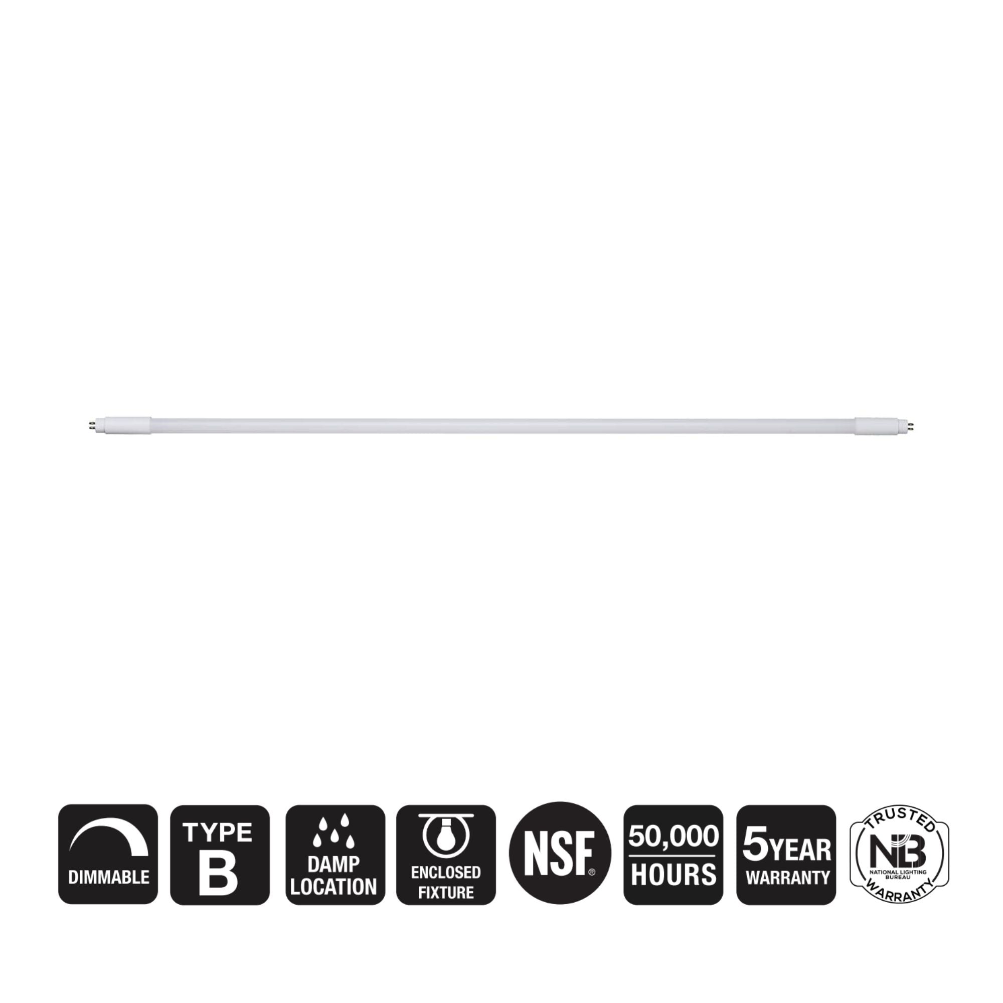 3ft T5 LED Lamp, 12 Watts, 1500 Lumens, 3500K to 6500K, Ballast Bypass, Single|Dual End