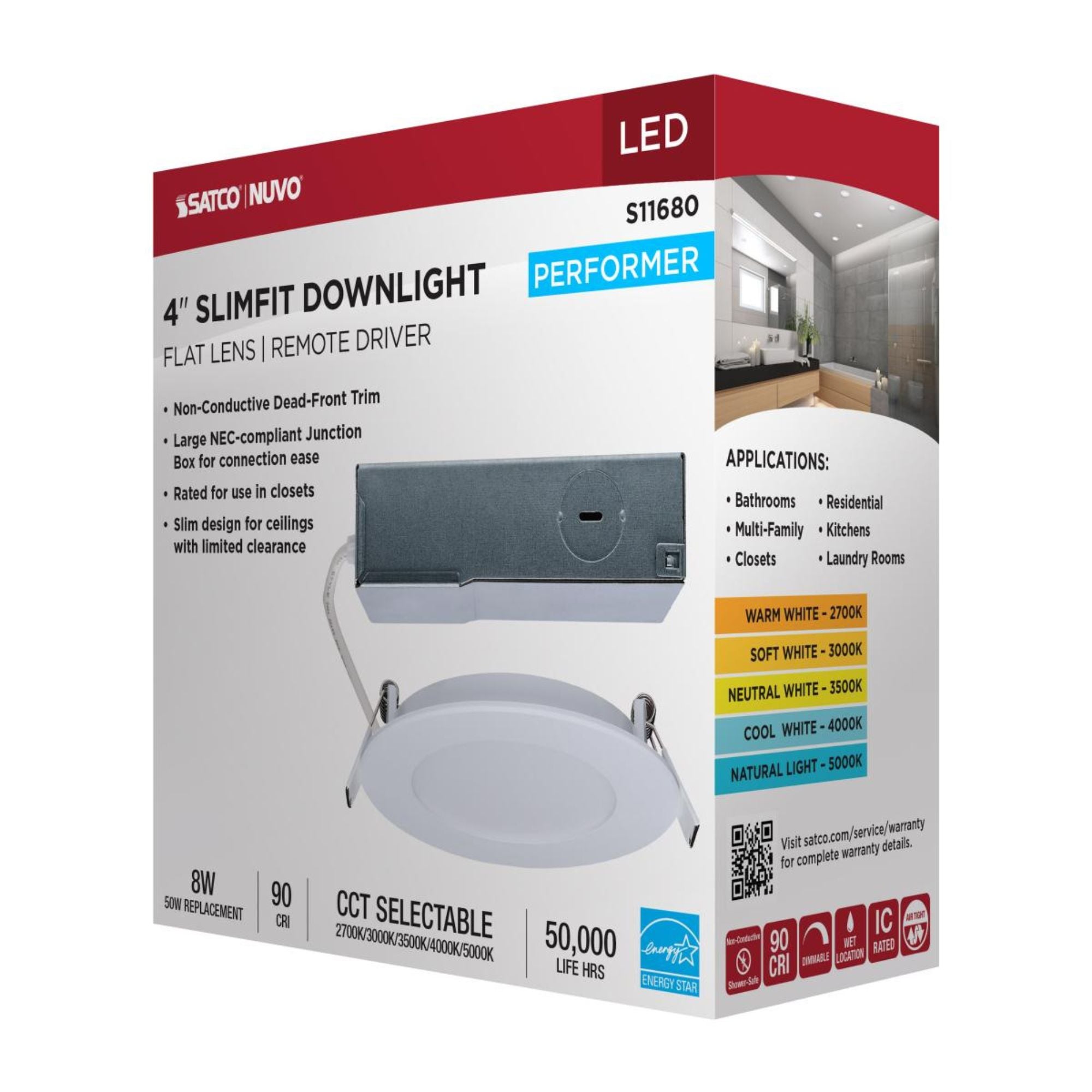 4" Round Performer Series LED Slim Fit Downlight, 720 Lm, 5-CCT
