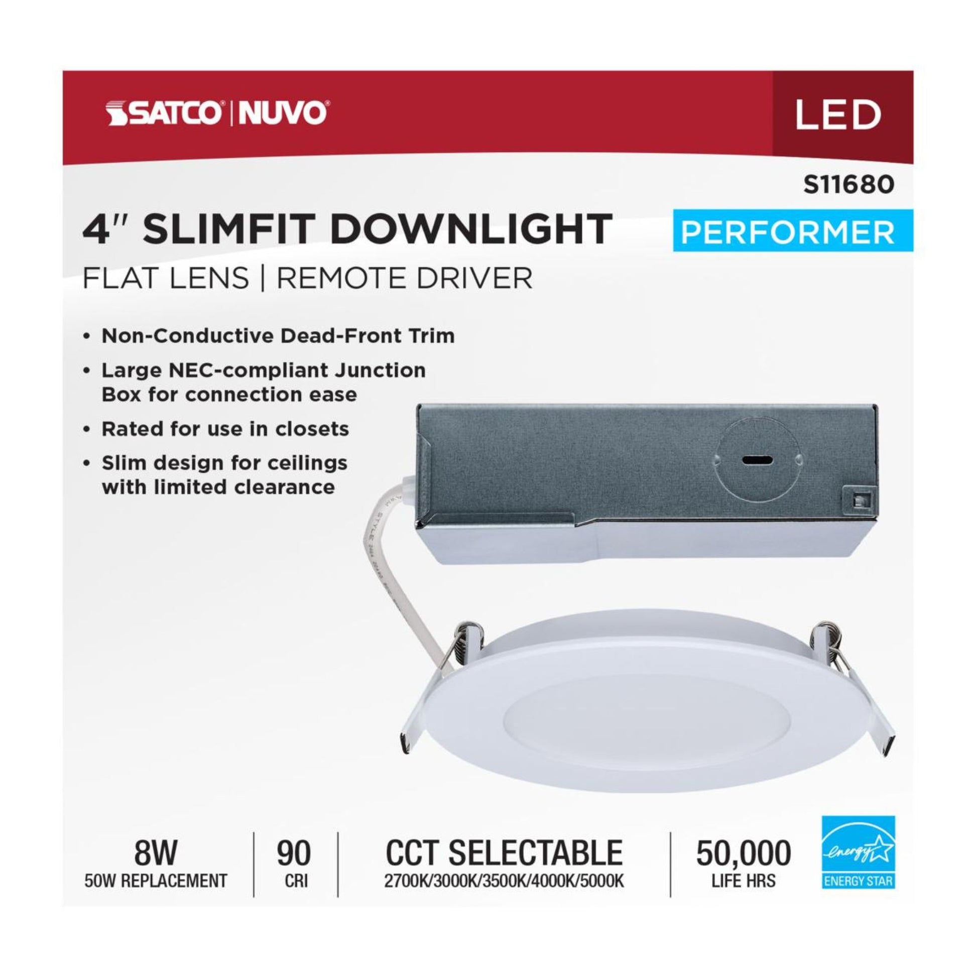 4" Round Performer Series LED Slim Fit Downlight, 720 Lm, 5-CCT - Bees Lighting