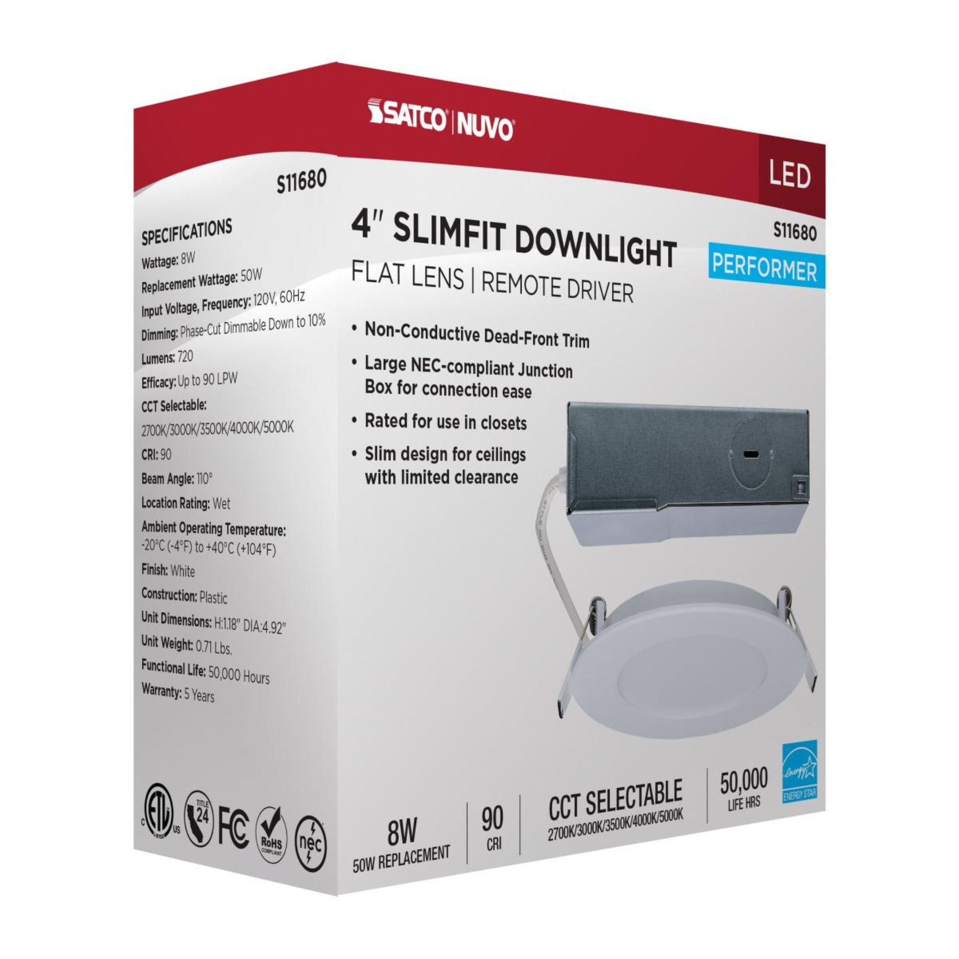 4" Round Performer Series LED Slim Fit Downlight, 720 Lm, 5-CCT - Bees Lighting