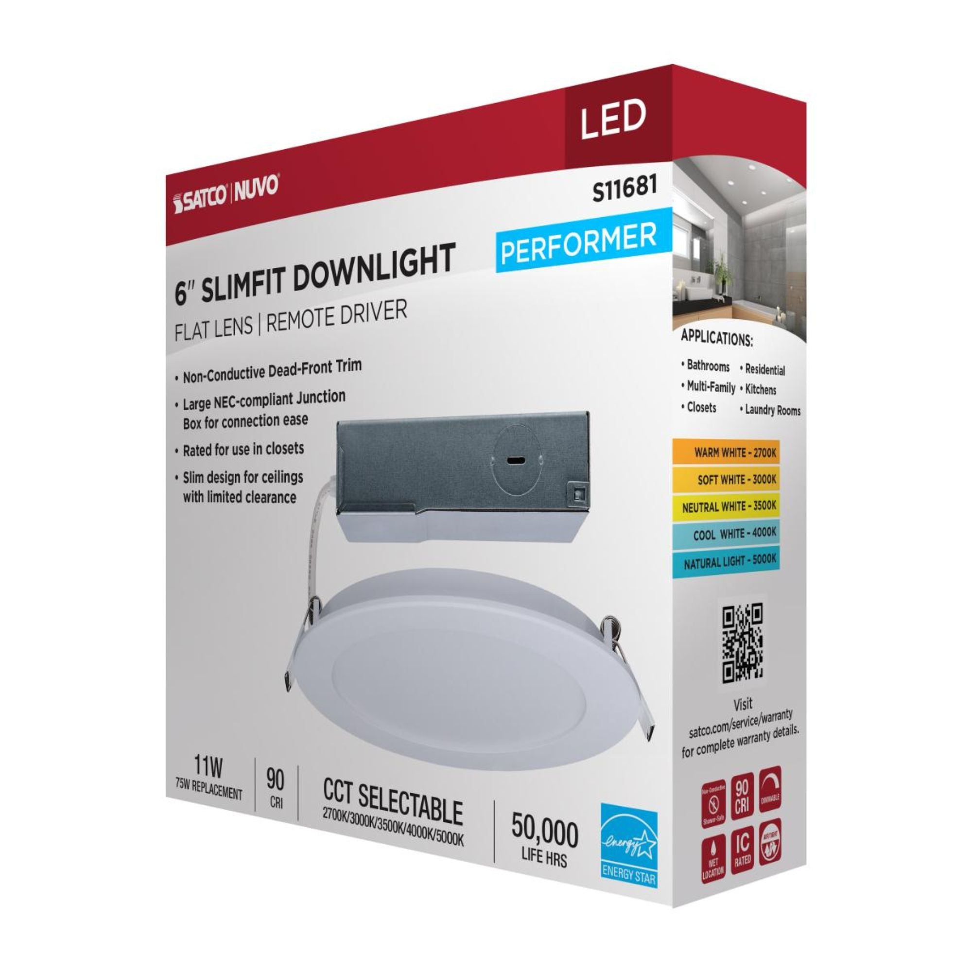 6" Round Performer Series LED Slim Fit Downlight, 1050 Lm, 5-CCT