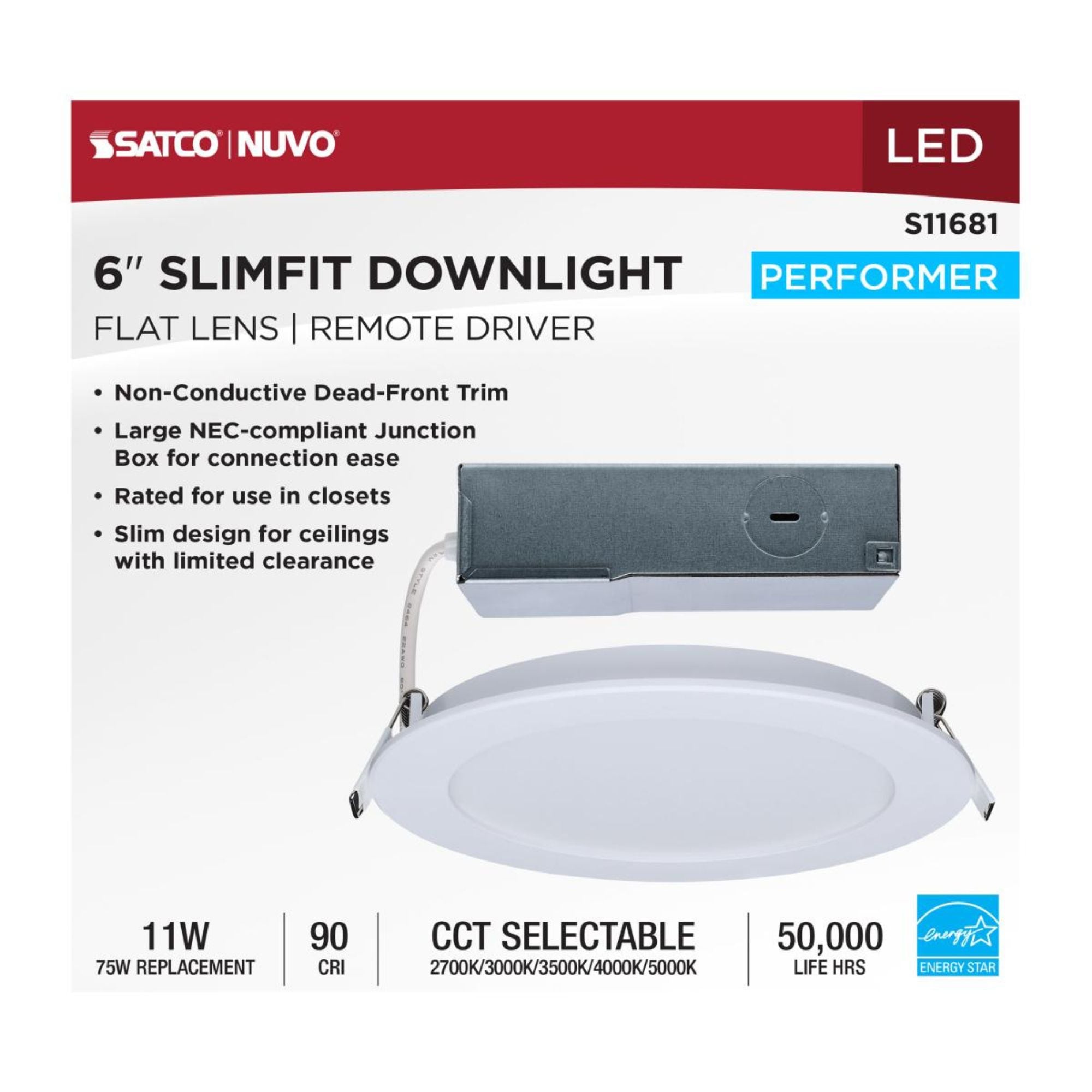 6" Round Performer Series LED Slim Fit Downlight, 1050 Lm, 5-CCT