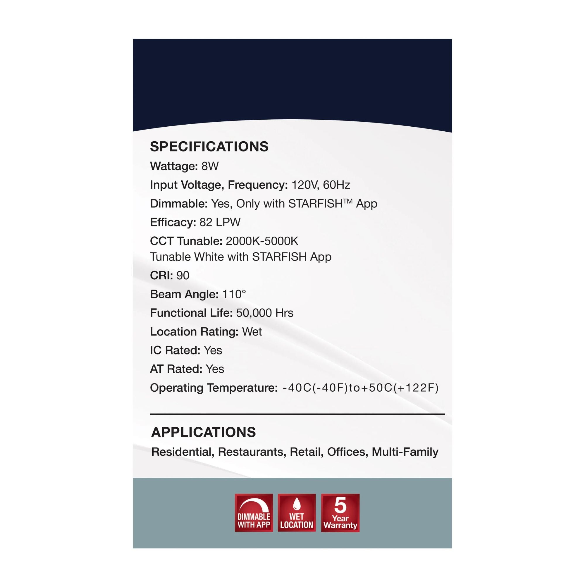 SATCO|NUVO - Starfish 4" Smart LED Slimfit Downlight, 8W, 650lm, RGB, White Round Trim | Bees Lighting