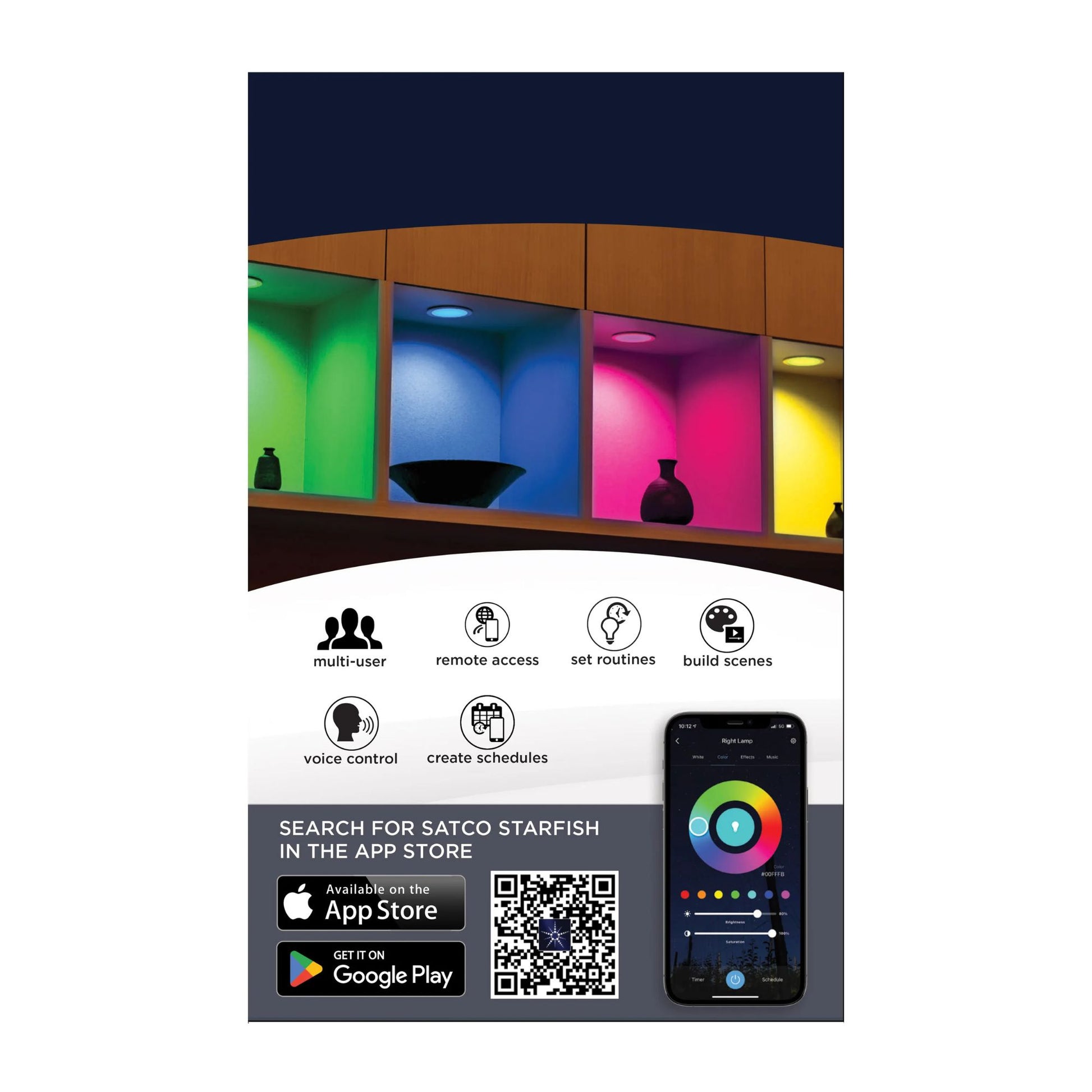 SATCO|NUVO - Starfish 4" Smart LED Slimfit Downlight, 8W, 650lm, RGB, White Round Trim | Bees Lighting