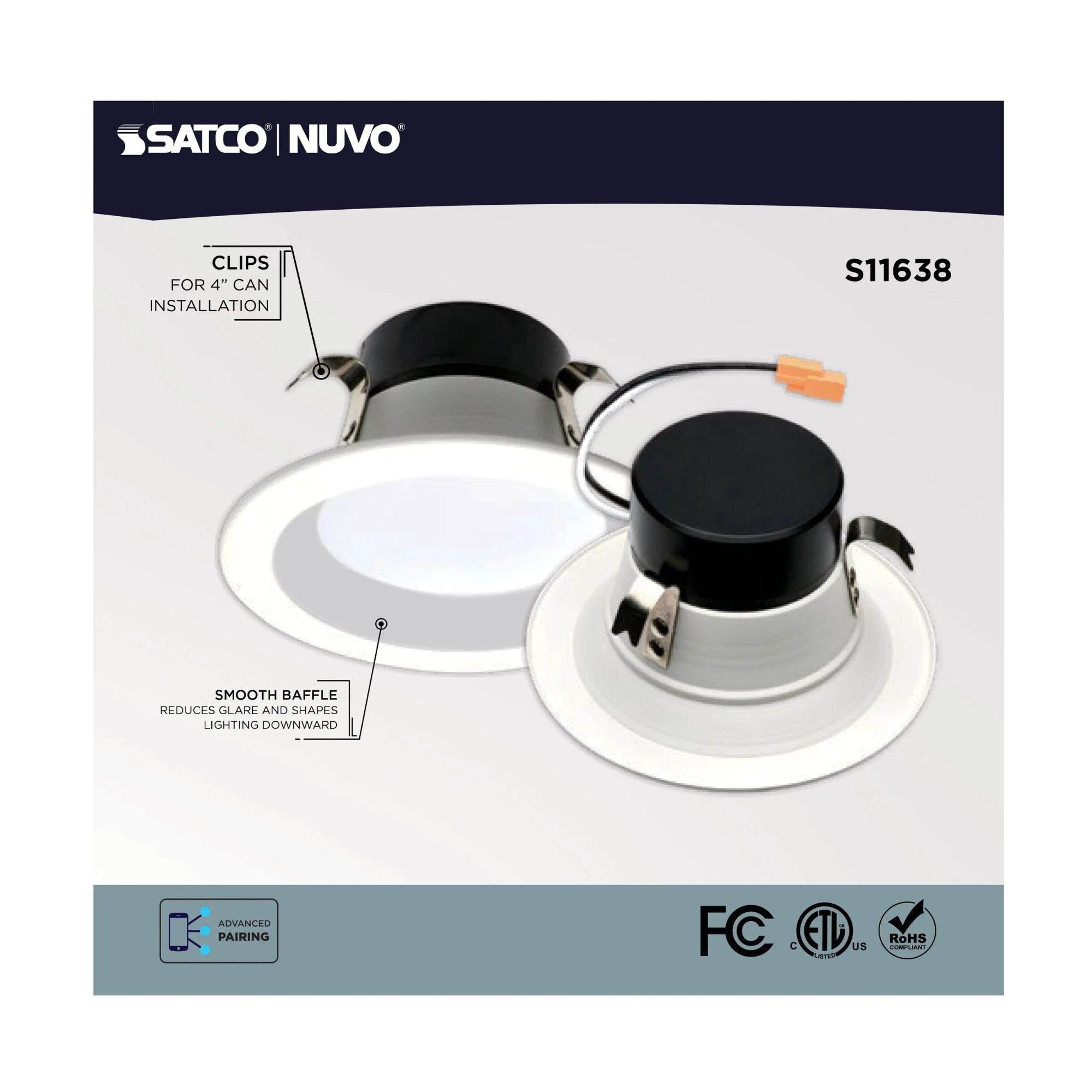 SATCO|NUVO - Starfish 4" LED Smart Retrofit Downlight, 8W, 650lm, RGB, Round Smooth Trim | Bees Lighting