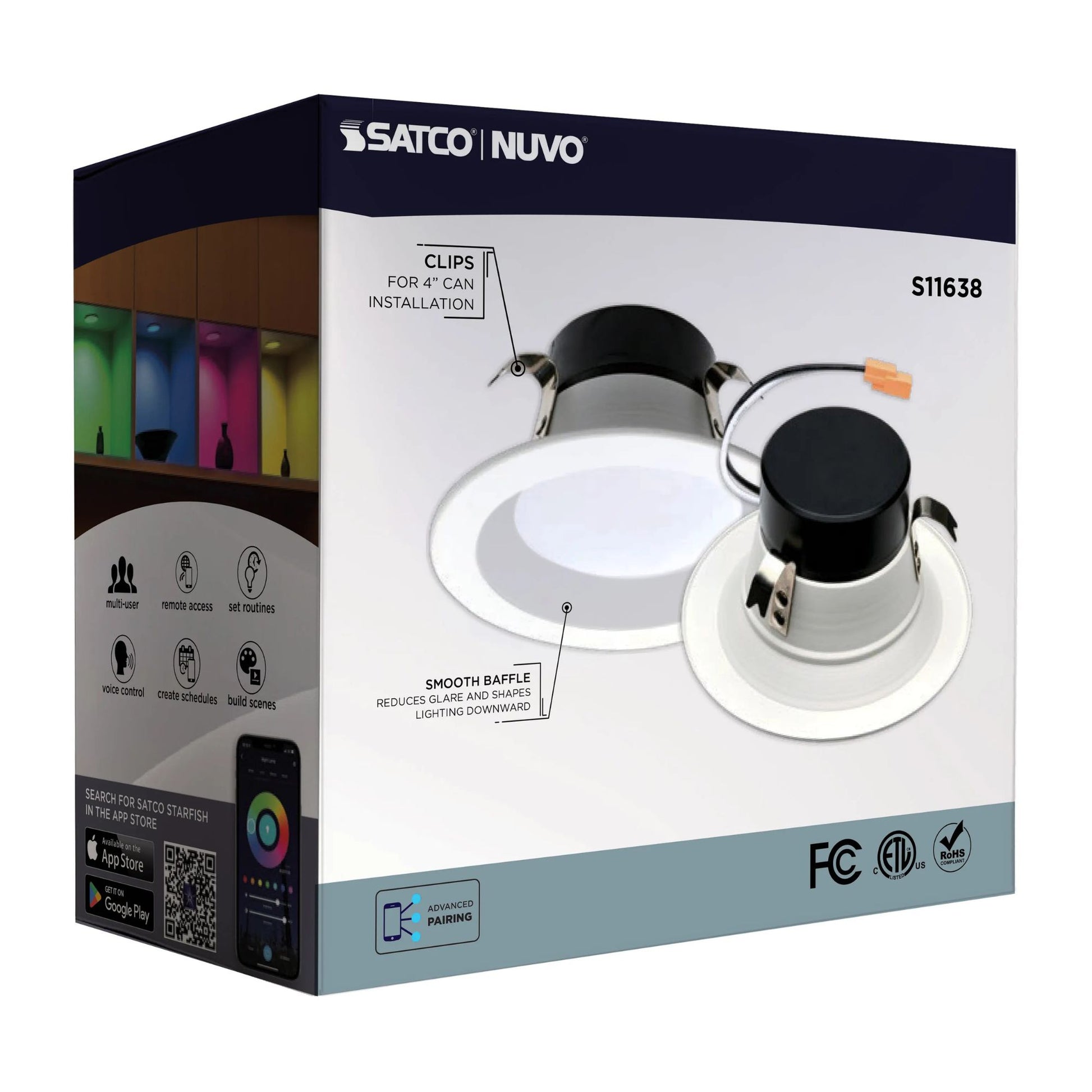 SATCO|NUVO - Starfish 4" LED Smart Retrofit Downlight, 8W, 650lm, RGB, Round Smooth Trim | Bees Lighting