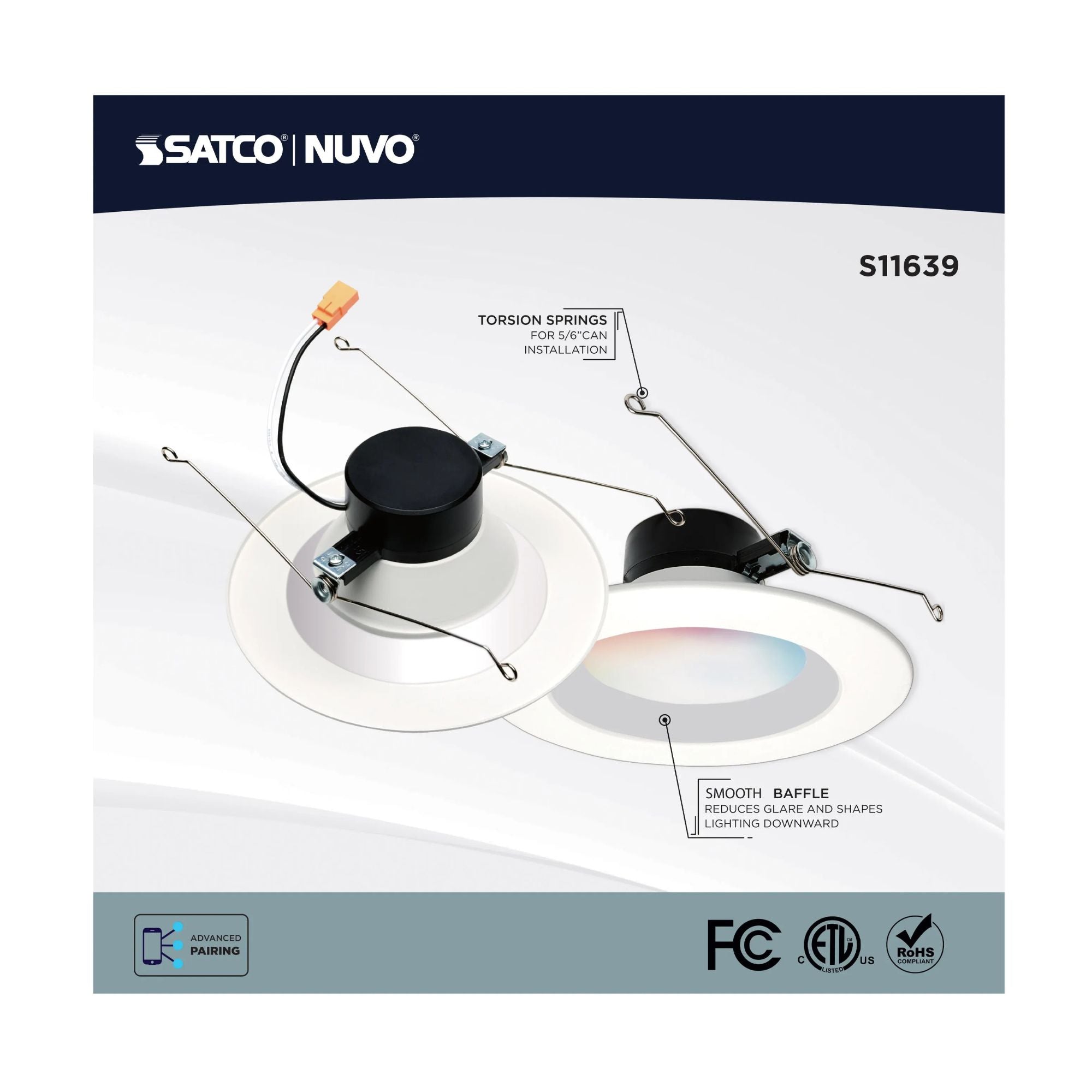 SATCO|NUVO - Starfish 6" LED Smart Retrofit Downlight, 11W, 900lm, RGB, Round Smooth Trim | Bees Lighting